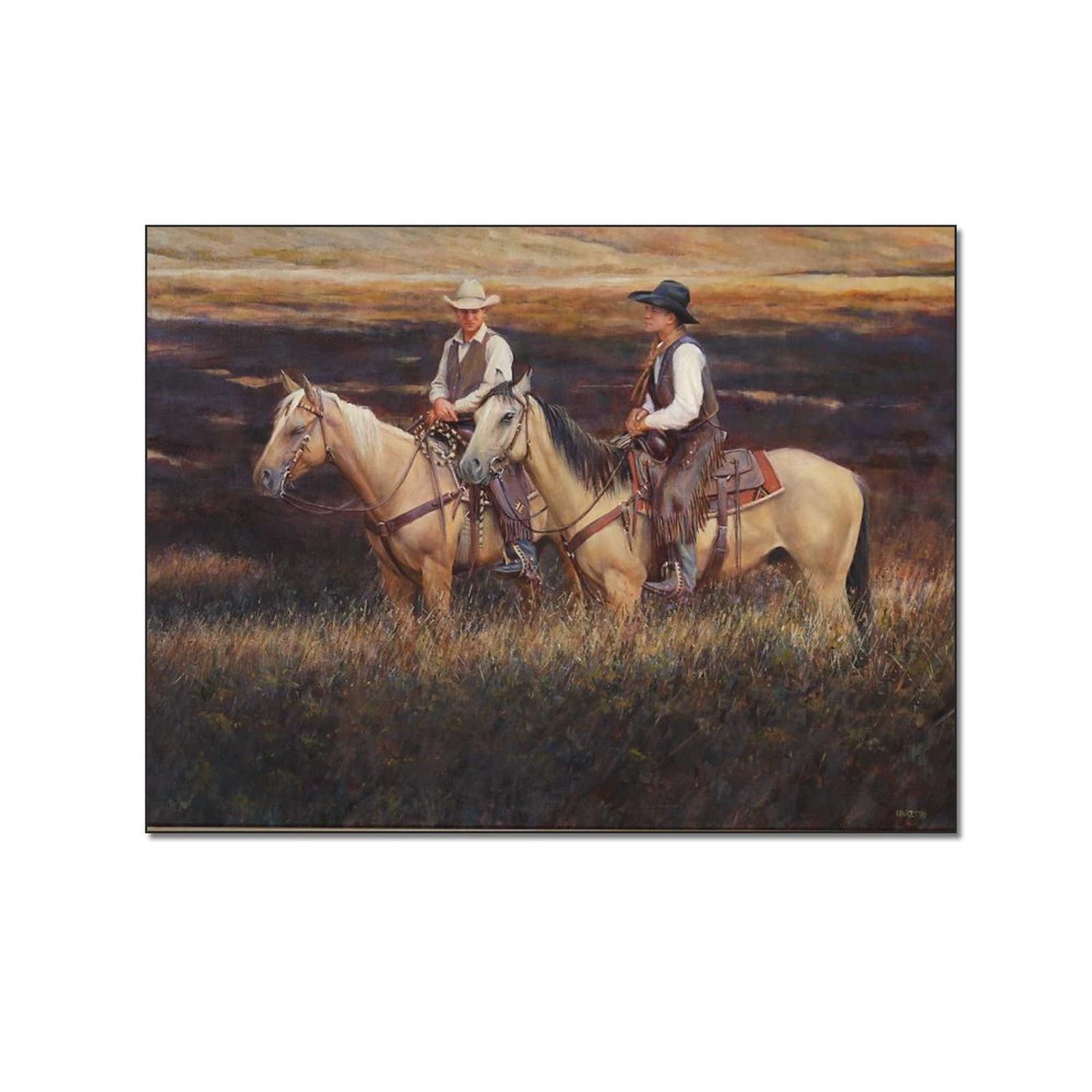 Western Cowboy Retro Prairie Horse Canvas Wall Art Print - 24x32 Inch (60x80cm) Home Decor Painting for Living Room & Bedroom | Vintage Ranch Style Decor, Perfect for Western Theme Interiors and Cowboy Lovers