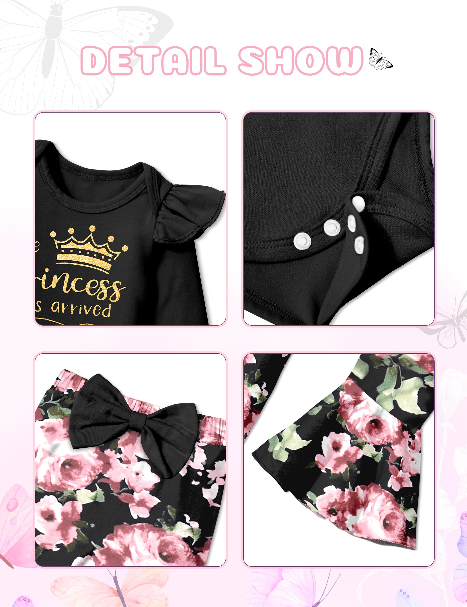 4pcs Baby Girl Outfits Set - Newborn Ruffle Romper & Bell Bottoms with Headband | Cute Infant Clothes for Photoshoot, Birthday Gifts & Daily Wear