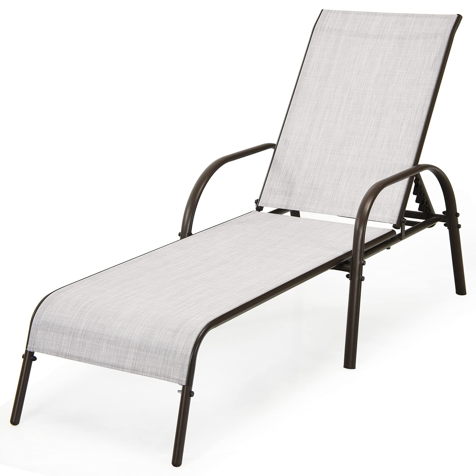 Giantex Adjustable Patio Lounge Chair - 5-Position Reclining Outdoor Chaise Lounge with Sturdy Steel Frame - Perfect for Sunbathing, Beach, Poolside, Backyard & Balcony Relaxation - Grey
