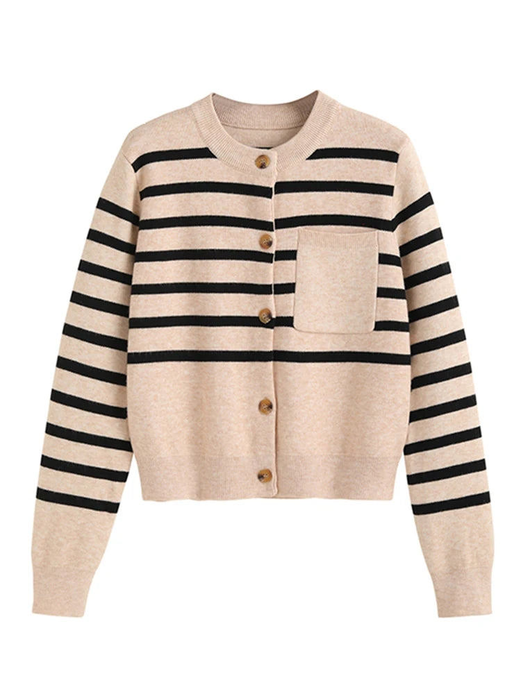 90s Striped Cropped Cardigan for Women - Y2K Preppy Style Crew Neck Knit Sweater | Korean Fashion | Casual Outfits, Office Wear & Date Night Looks