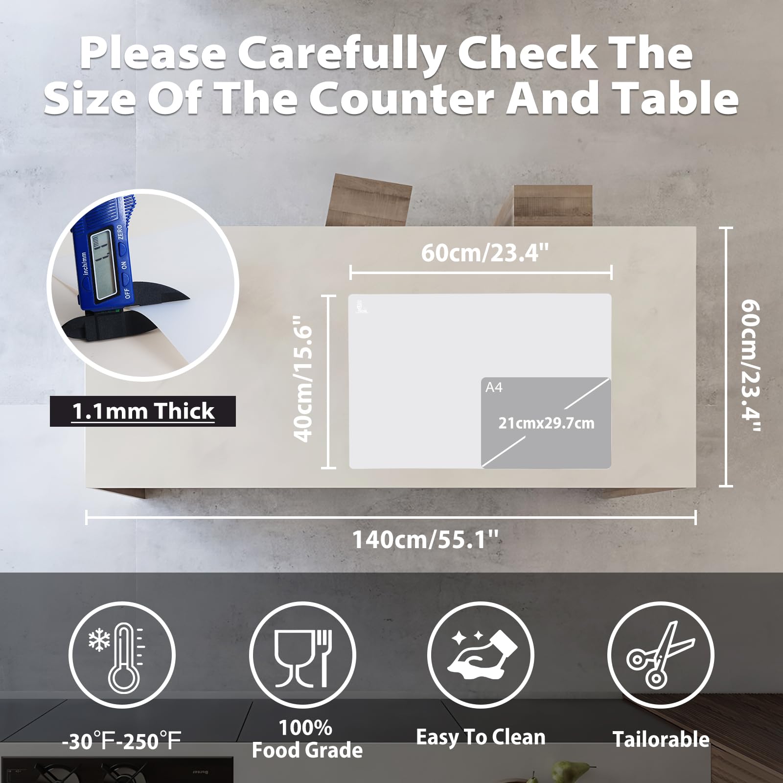 Thick Heat-Resistant Silicone Counter Mat 23.4x15.6