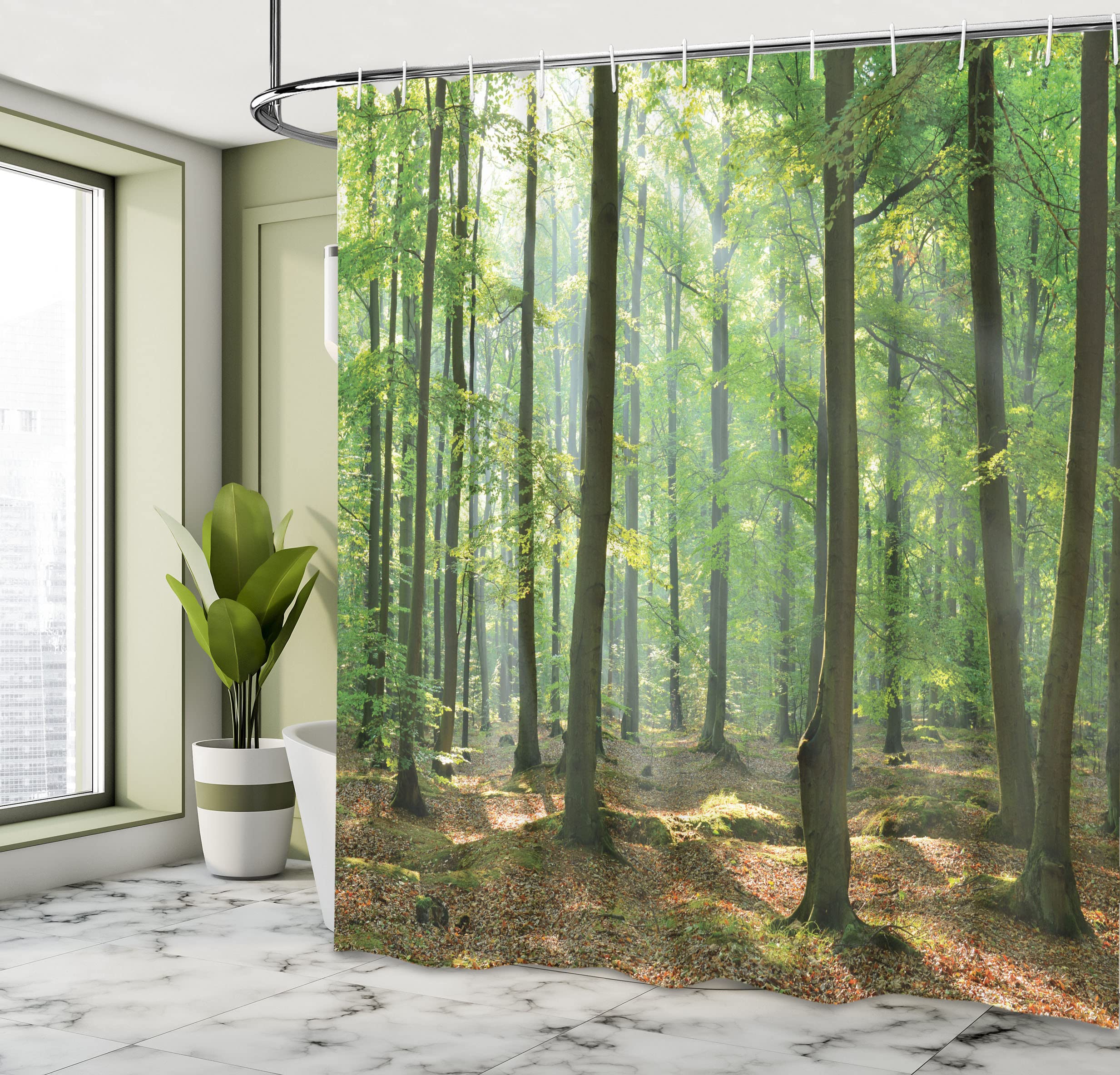 Ambesonne Forest Shower Curtain - Morning in The Woods Nature Print, Waterproof Fabric Bathroom Decor with Hooks, 69
