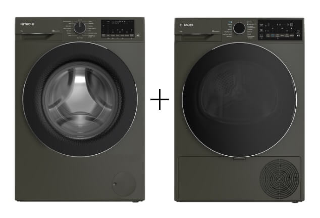 Hitachi BD 80YFVEM Front Load Washer with Steam & Hygiene Easy Iron Inverter + TD 80XFVEM Tumble Dryer Set - Perfect for Large Families & Modern Laundry Rooms