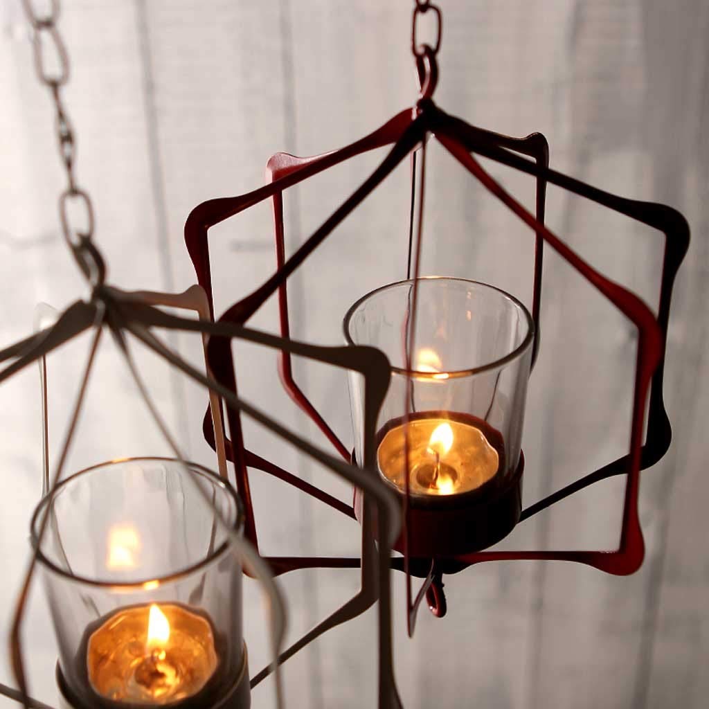 Modern Minimalist Wrought Iron Candle Chandelier - 35cm Chain Black Candle Holder for Home, Garden & Cafe Decor - Elegant Wall Sconces for Romantic Ambiance, Wedding & Outdoor Lighting