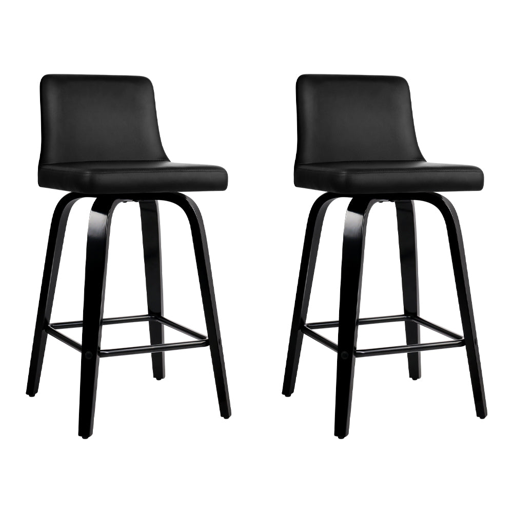 Premium 2-Piece Leather Swivel Bar Stools Set - Adjustable Height Wooden Kitchen Counter Stools for Dining Room, Bar, or Breakfast Nook