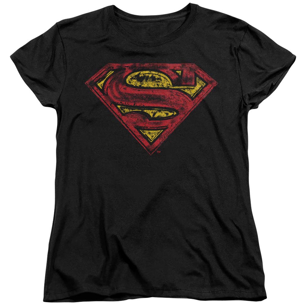 Superman Shield Graphic Women's Rough T-Shirt - Vintage Inspired Superhero Tee for Casual Wear & Comic Con Outfits