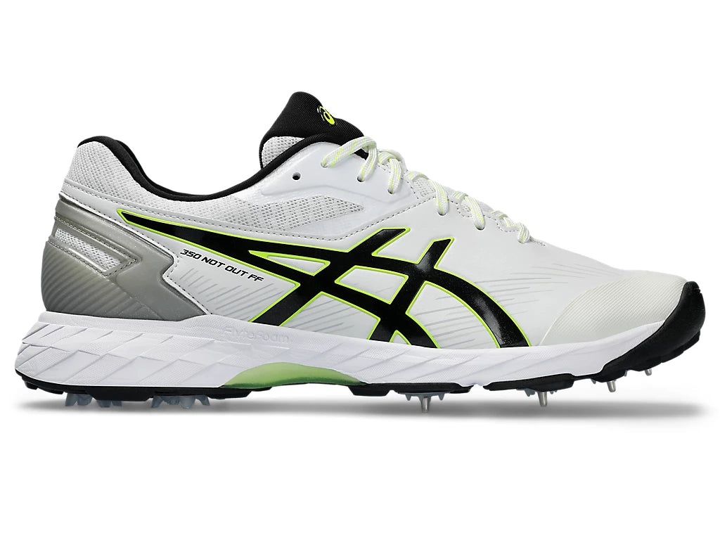ASICS 350 Not Out White/Black Cricket Shoes with Metal Spikes - Professional Cricket Footwear for Matches & Training