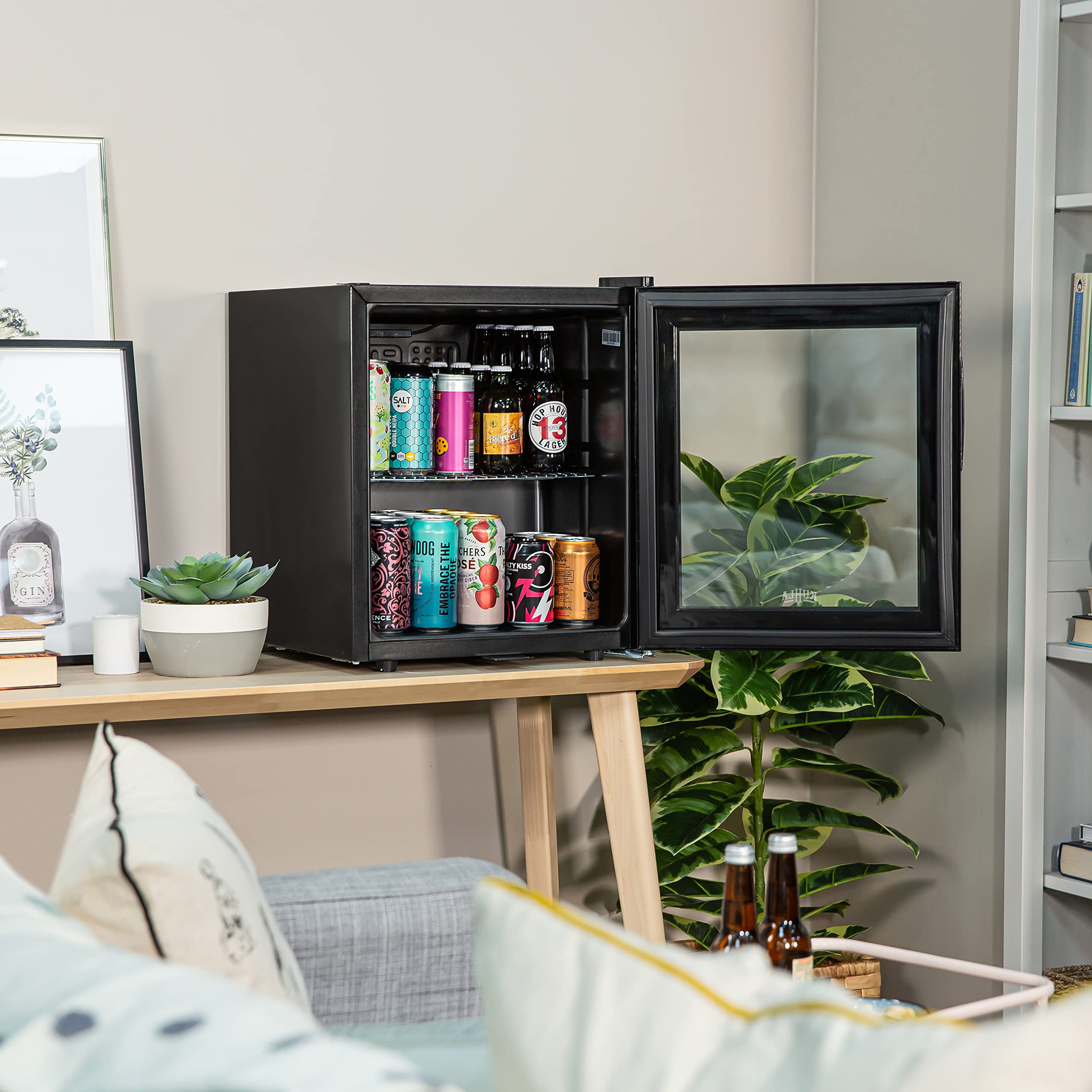 Kuhla 46L/38 Can Mini Fridge with Lock & Key - Compact Black Tabletop Beer & Beverage Cooler for Home, Office, Dorm Room | Portable Drink Refrigerator for Parties, Gaming Rooms & Small Spaces