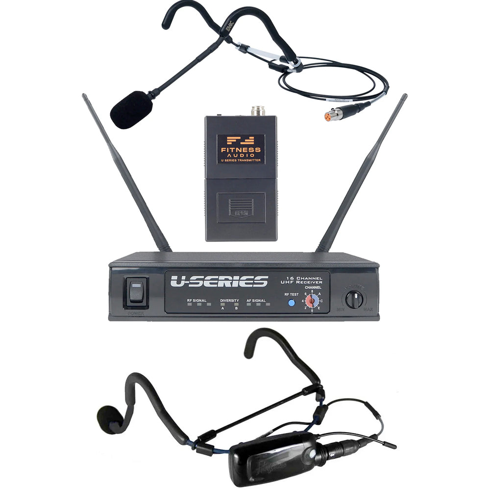 Fitness Audio U Series Hybrid Bundle Microphone System - Mini TX EMic Headset & Bodypack EMic Set for Gym, Yoga & Live Performances | Wireless Mic for Trainers, Instructors & Presenters