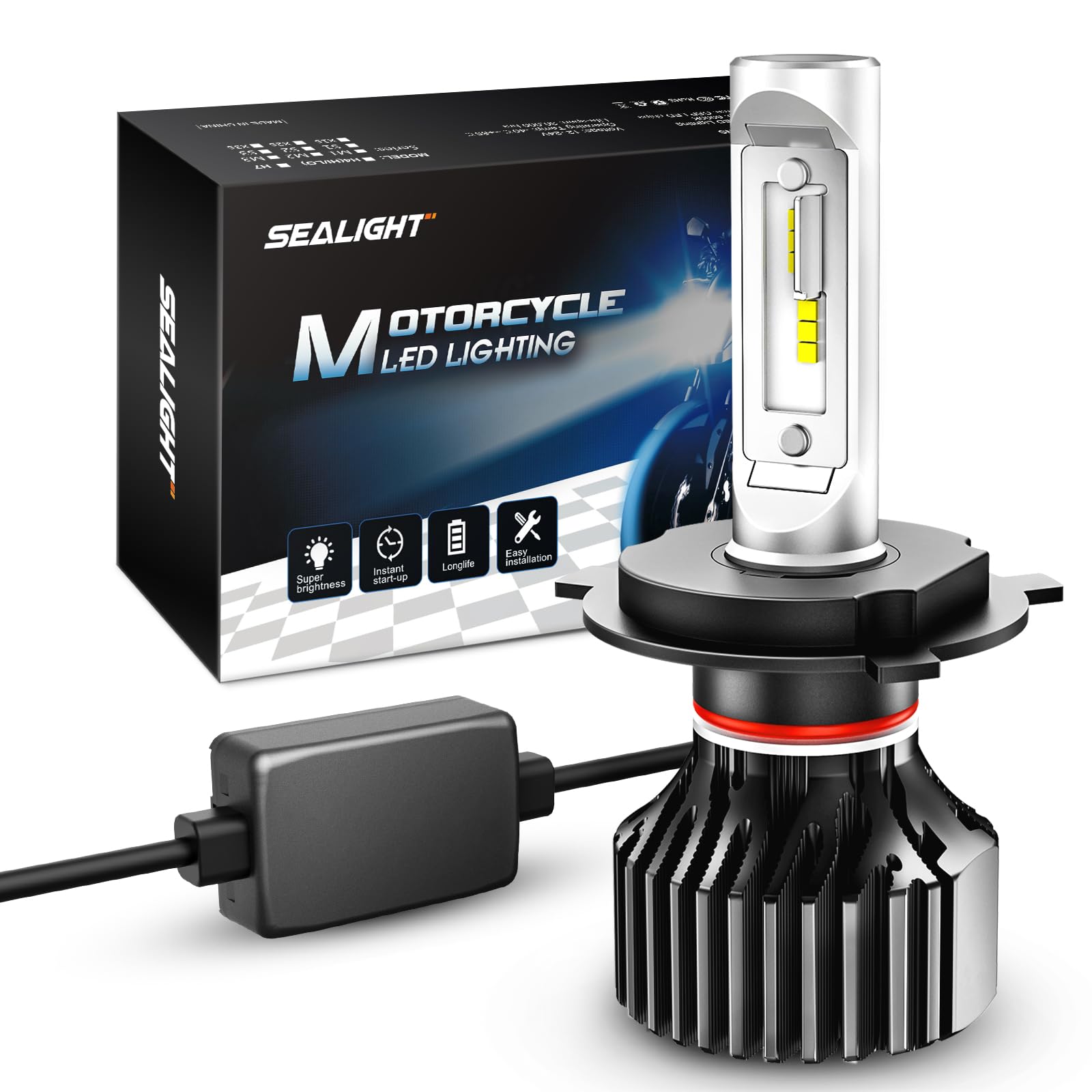 SEALIGHT M1H4/9003 LED Motorcycle Headlight Bulbs - Super Bright H4 Driving Light, Powersport 9003 Replacement Bulbs for Motorcycles & ATVs - Plug & Play Installation - Pack of 1 - Perfect for Night Riding & Foggy Conditions