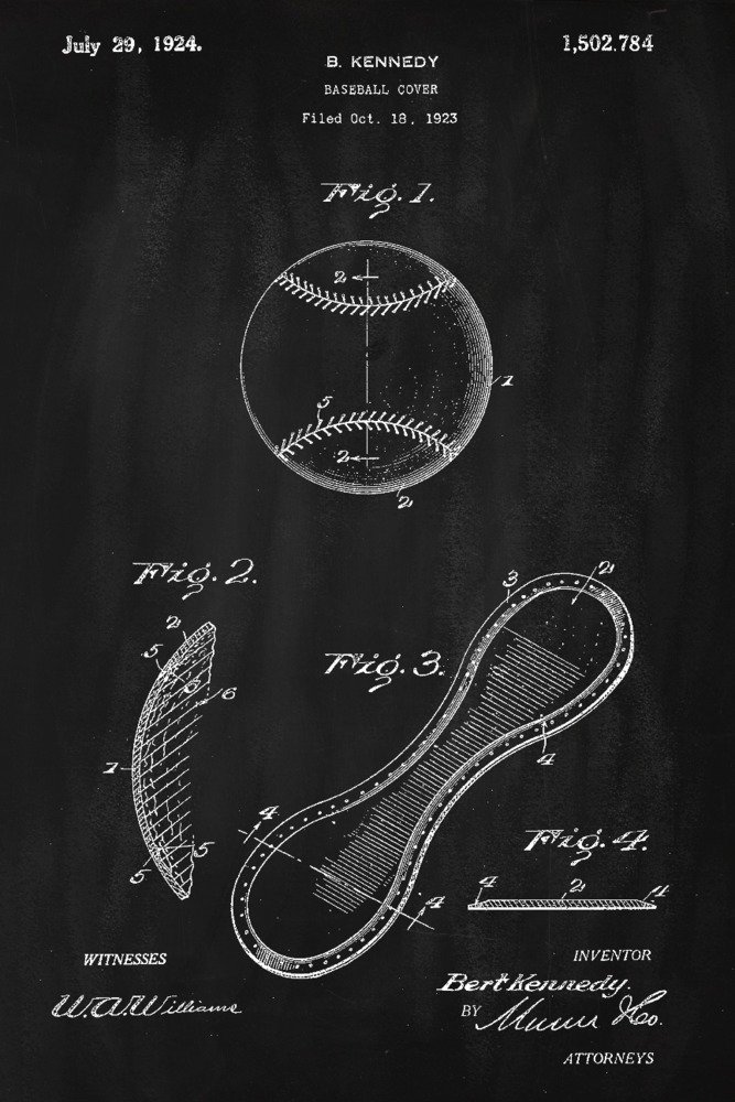 Baseball 84274 Blackboard Patent - 24x36 Signed Master Art Print, Vintage Wall Decor Poster for Home, Office & Man Cave