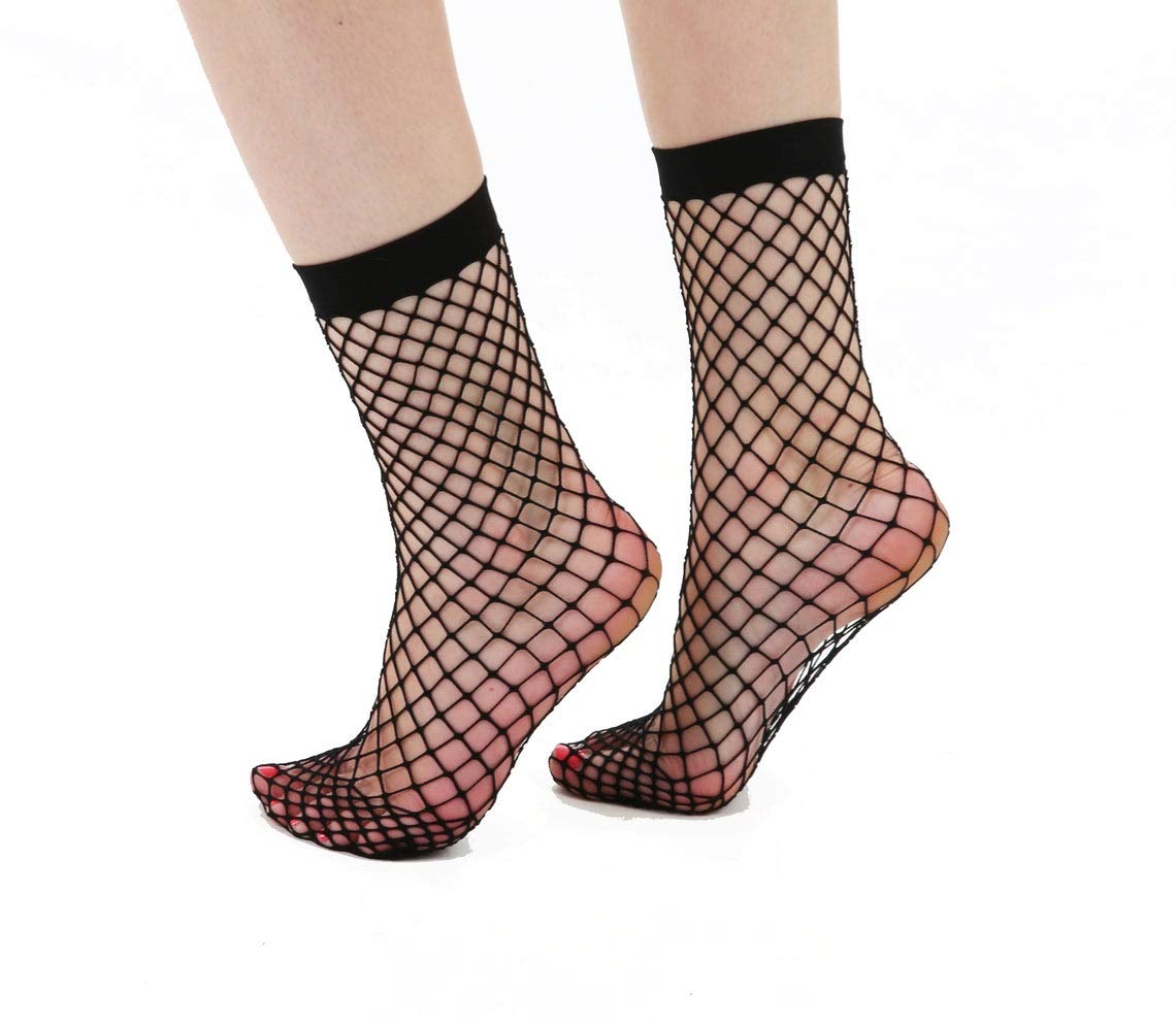 Black Large Fishnet Ankle Socks for Women - Fashionable & Breathable Footwear for Casual Wear, Parties & Everyday Outfits