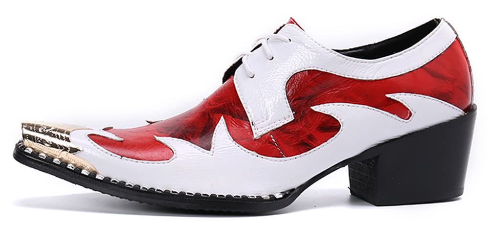 Santimon Men's Floral Oxford Dress Shoes - Genuine Leather Lined Business Formal Shoes with Rose Paint Metal Cap Toe - Classic Lace Up for Wedding, Dance & Office Occasions