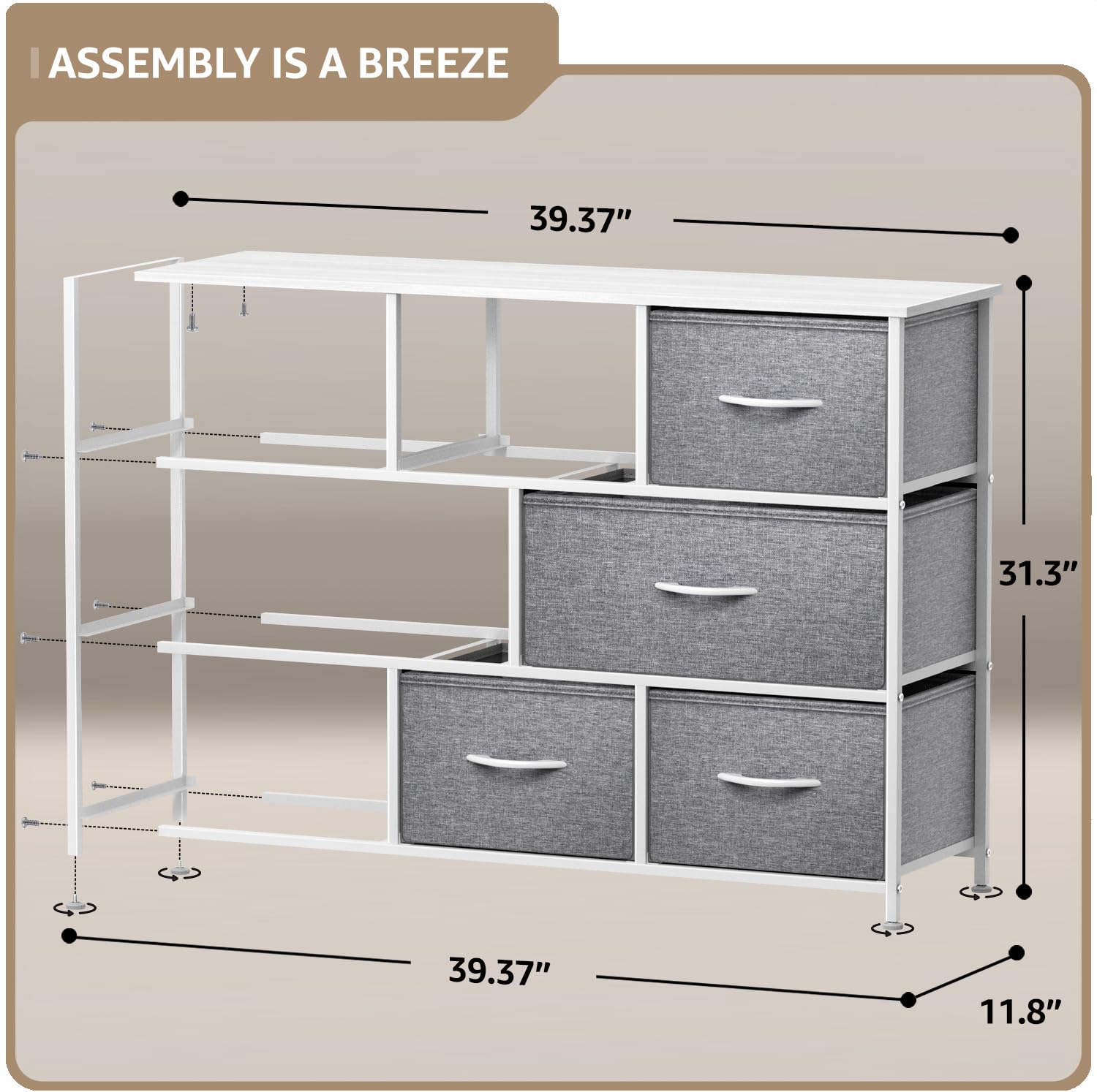 Sorbus 8-Drawer Dresser Organizer - Sturdy Steel Frame with Wood Top & Easy-Pull Fabric Bins for Clothes Storage | Perfect for Bedroom, Hallway, Living Room, Nursery & Closet Organization | Space-Saving Storage Solution for Small Apartments & Dorm Rooms