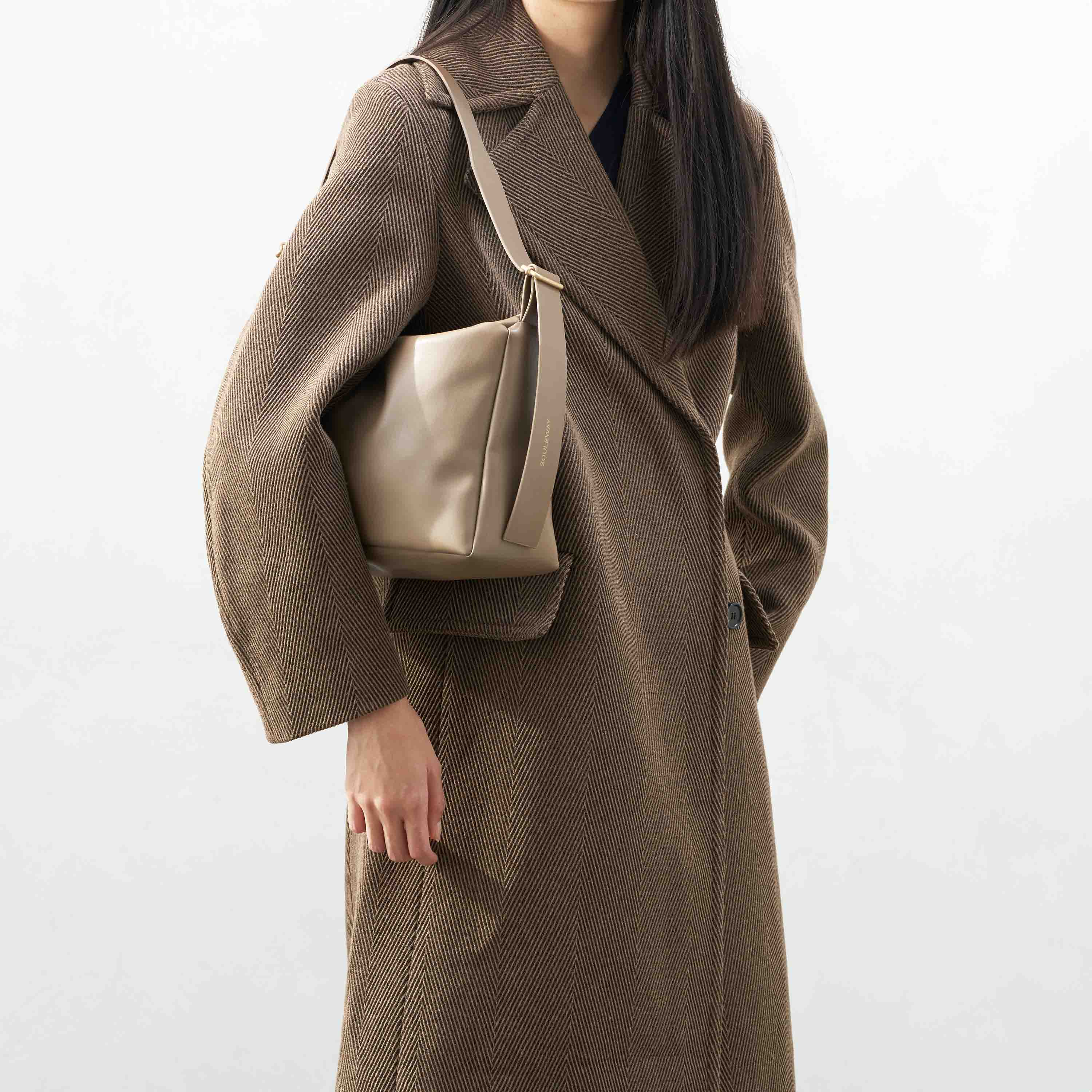 Oleatex Vegan Olive Leather Slouchy Shoulder Bag for Women - Eco-Friendly Mocha Brown Crossbody Purse | Perfect for Work, Travel & Everyday Use