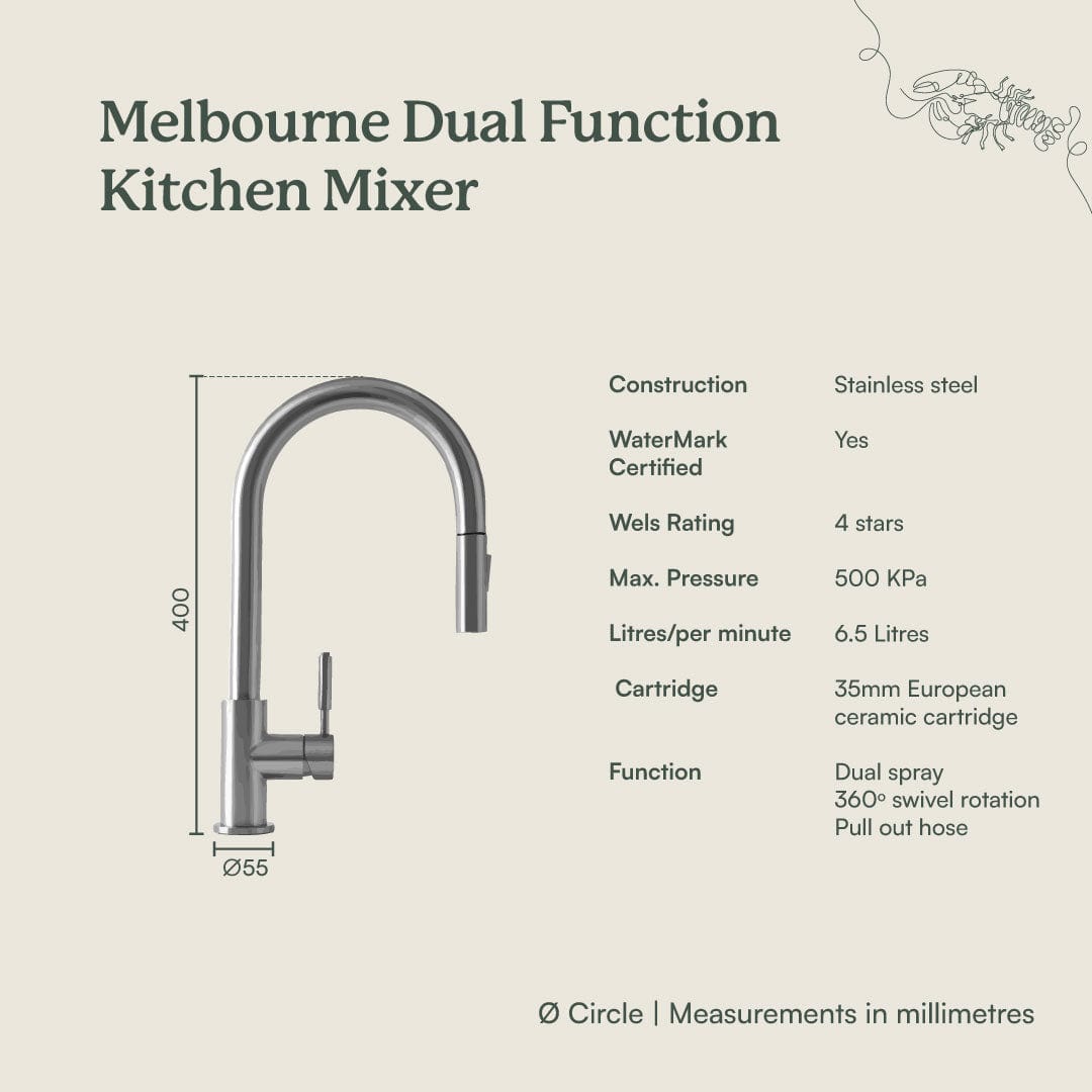 Premium Melbourne Dual Function Kitchen Mixer in Brushed Brass - Perfect for Modern and Vintage Home Kitchens