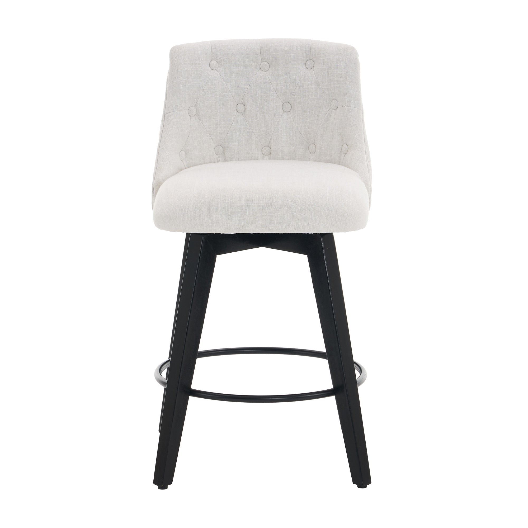Modern 25' Swivel Bar Stools Set of 2 - Counter Height Stools with Linen Upholstery & Button Tufted Back, Solid Wood Frame for Kitchen Island, Home Bar or Breakfast Nook - Perfect for Entertaining Guests or Casual Dining