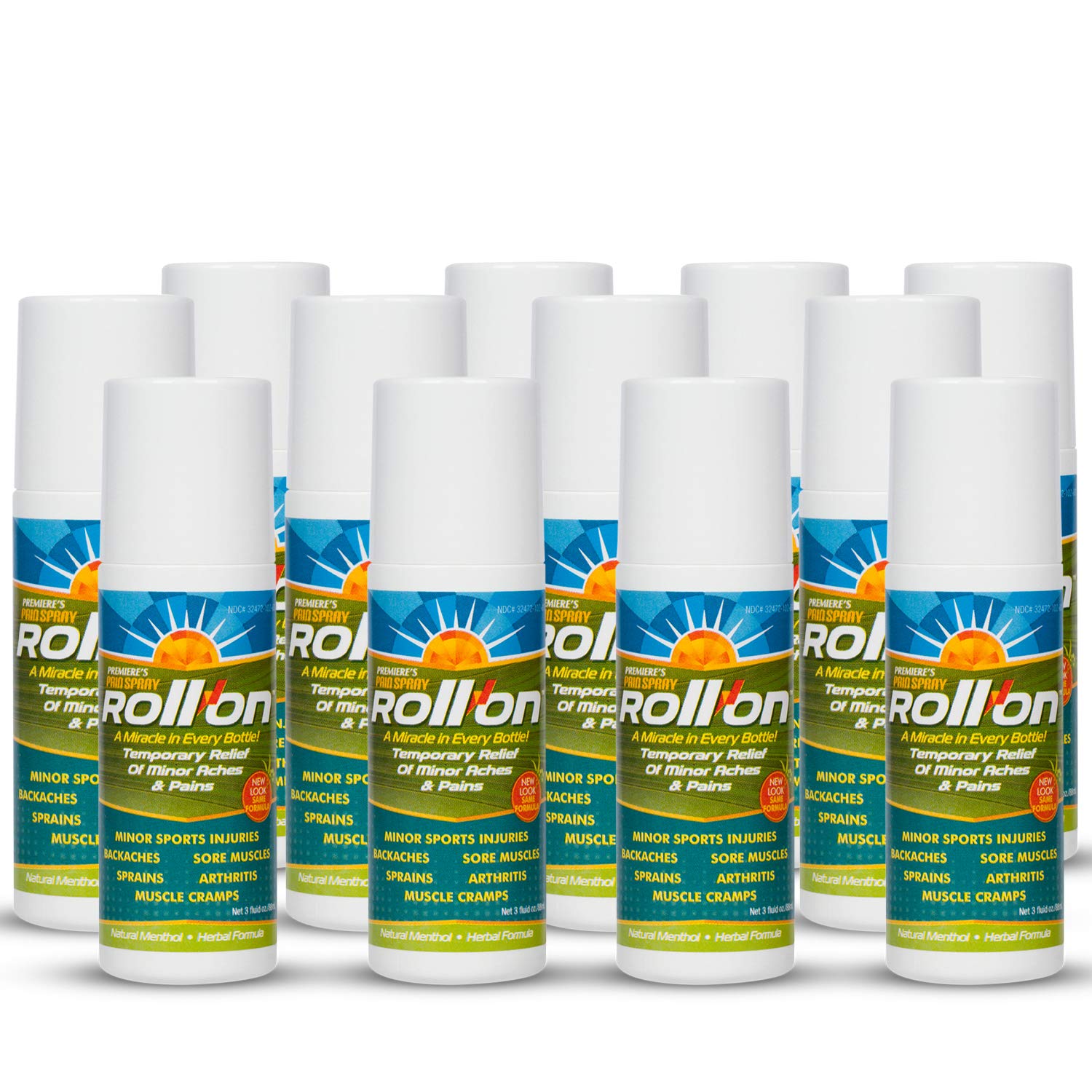 Premiere's All-Natural Pain Relief Roll-On - Menthol & Peppermint Herbal Blend for Joint Pain, Muscle Soreness, Back & Neck Aches - Fast Relief for Sports Injuries, Sprains & Cramps (12 Pack) - Perfect for Athletes, Gym Recovery & Daily Pain Management