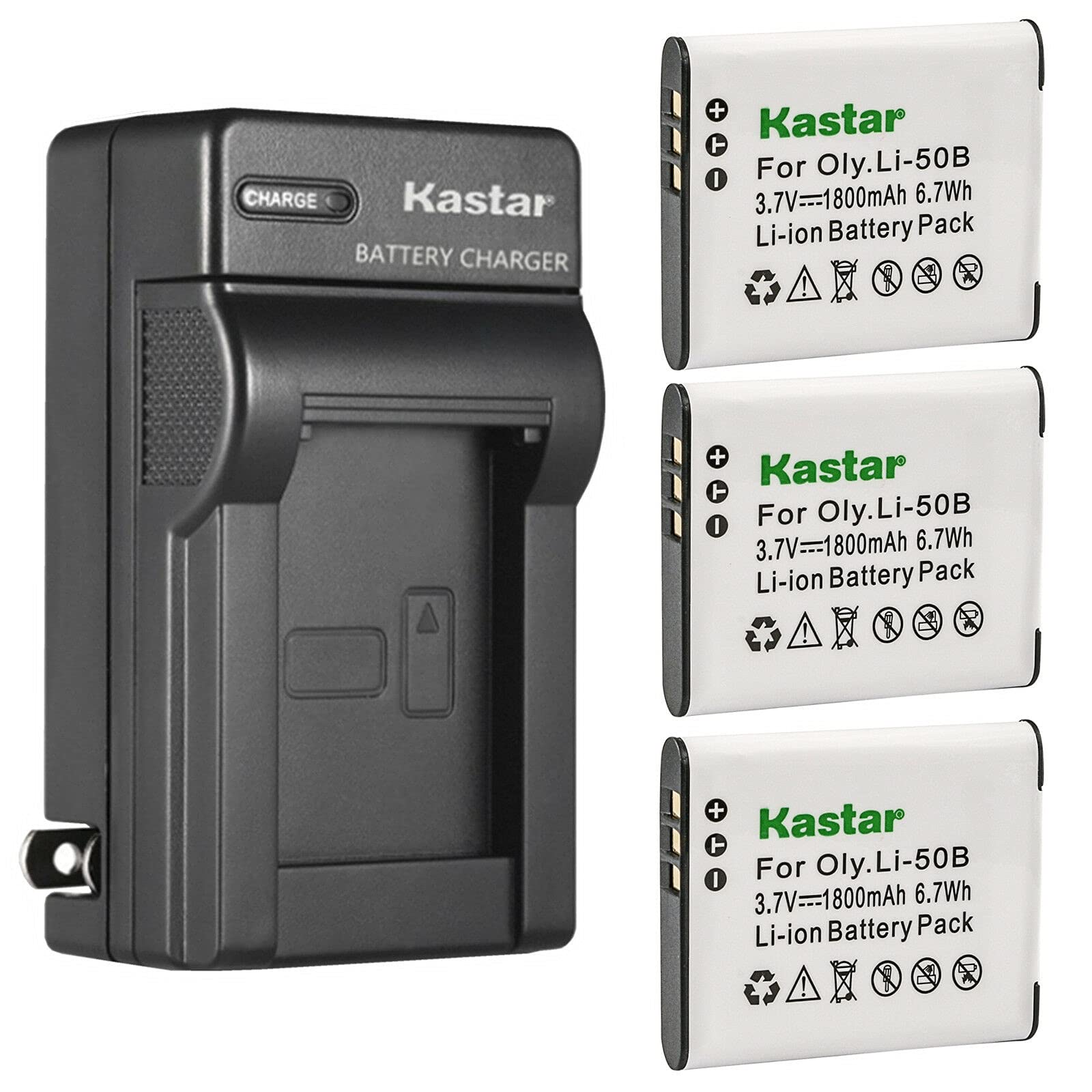 Kastar 3-Pack Replacement Battery & AC Wall Charger Compatible with Olympus Li-50B Battery & Li-50C Charger - Perfect for Olympus Tough 6000/6010/8000/8010, D-750/755/760, Traveller SH-21 Digital Cameras - Ideal for Travel Photography, Outdoor Adventures & Everyday Shooting