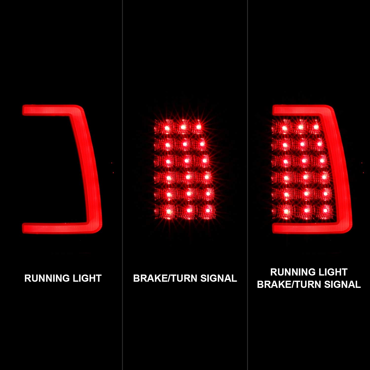 AmeriLite LED Tail Lights for 2003-2006 Chevy Silverado 1500/2500/3500 - Clear Black C-Type Replacement Brake Lamps (Pair) - Left & Right Side - Upgrade Your Truck's Style & Safety for Night Driving