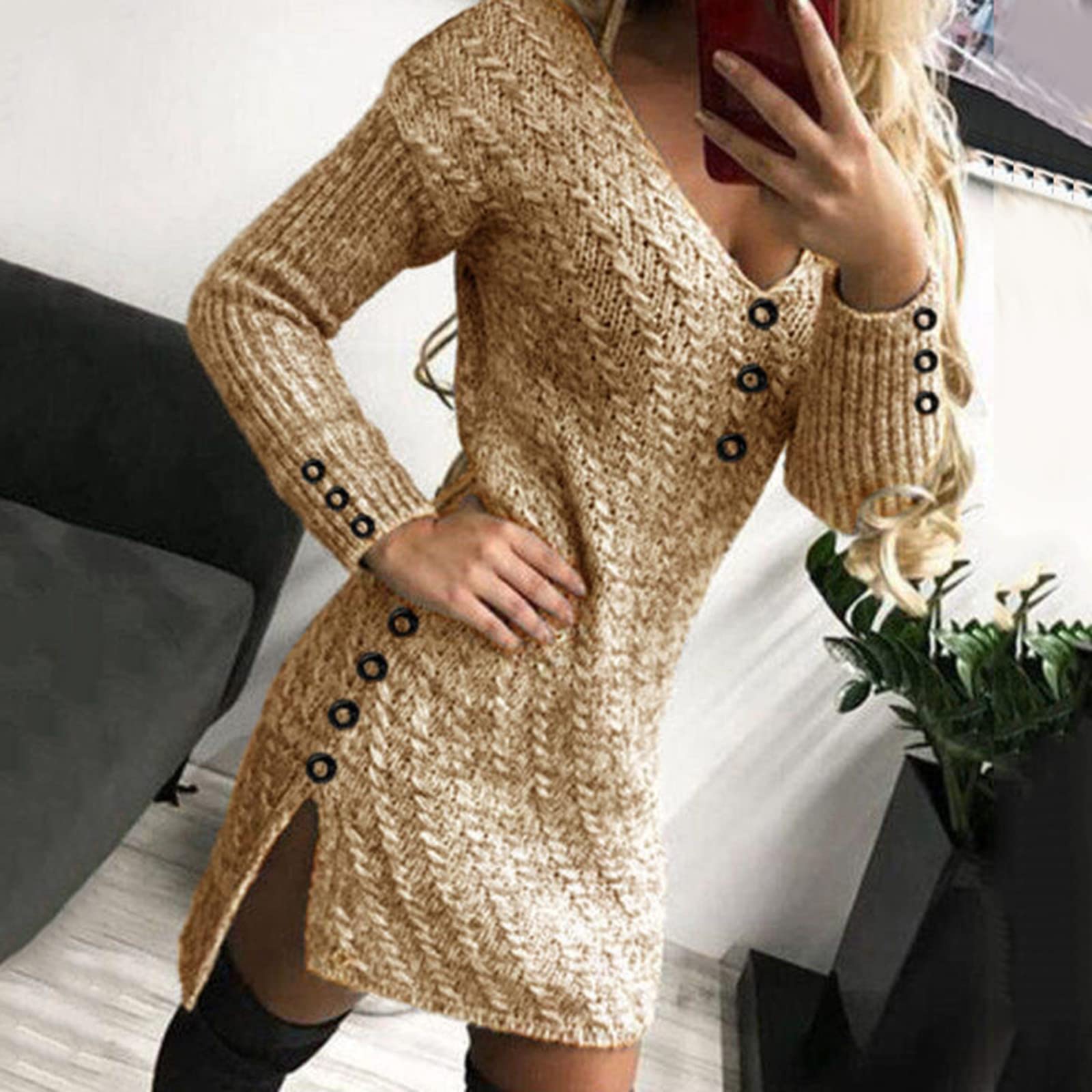 Women's Sexy Knit Turtleneck Mini Dress - Long Sleeve Sweater Dress for Work & Casual Wear | Perfect for Summer Office Outfits & Date Nights