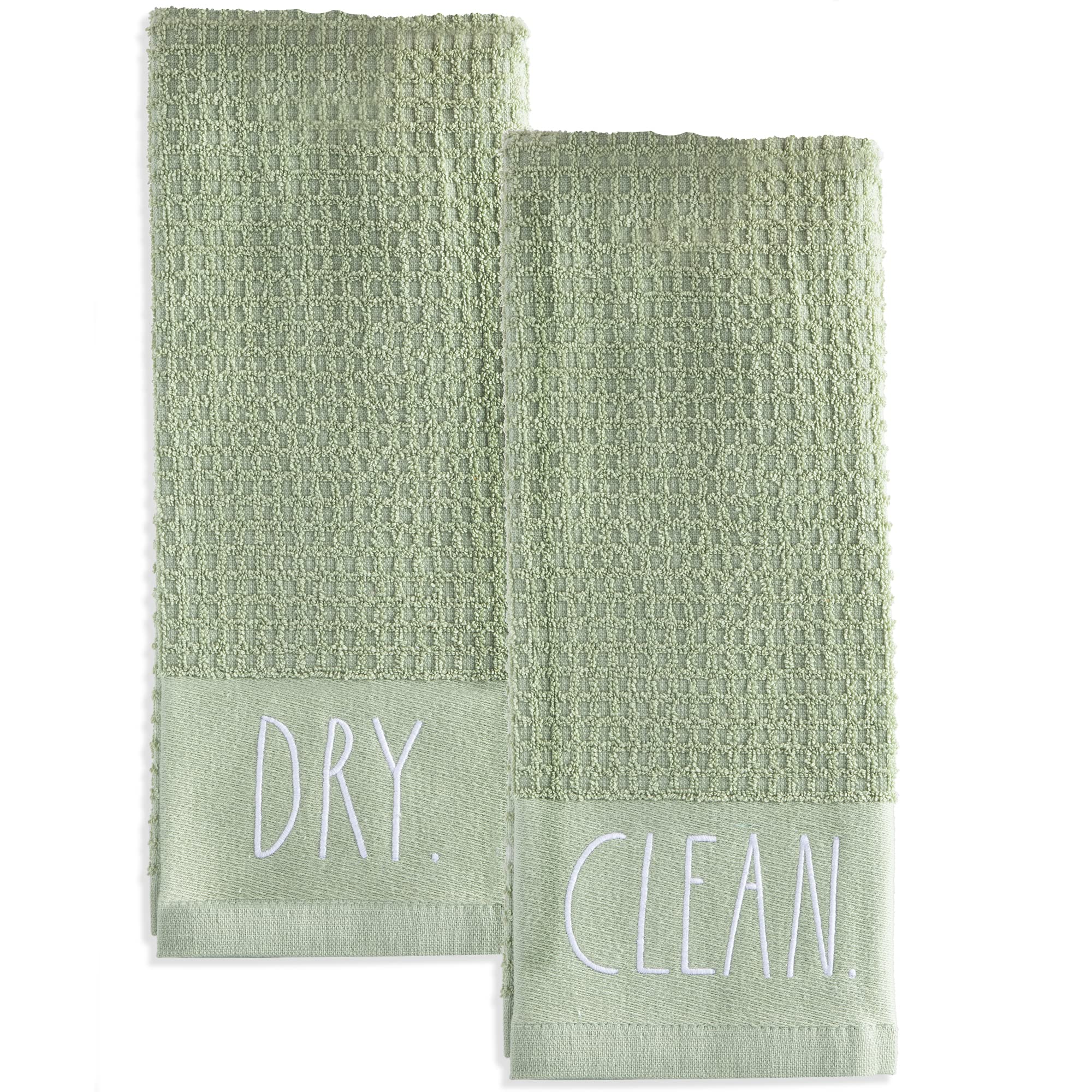 Rae Dunn 2-Pack 100% Cotton Embroidered Hand Towels for Kitchen & Bathroom - Sage Green Decorative Dish Towels | Perfect for Drying Dishes, Bathroom Decor & Farmhouse Style Homes