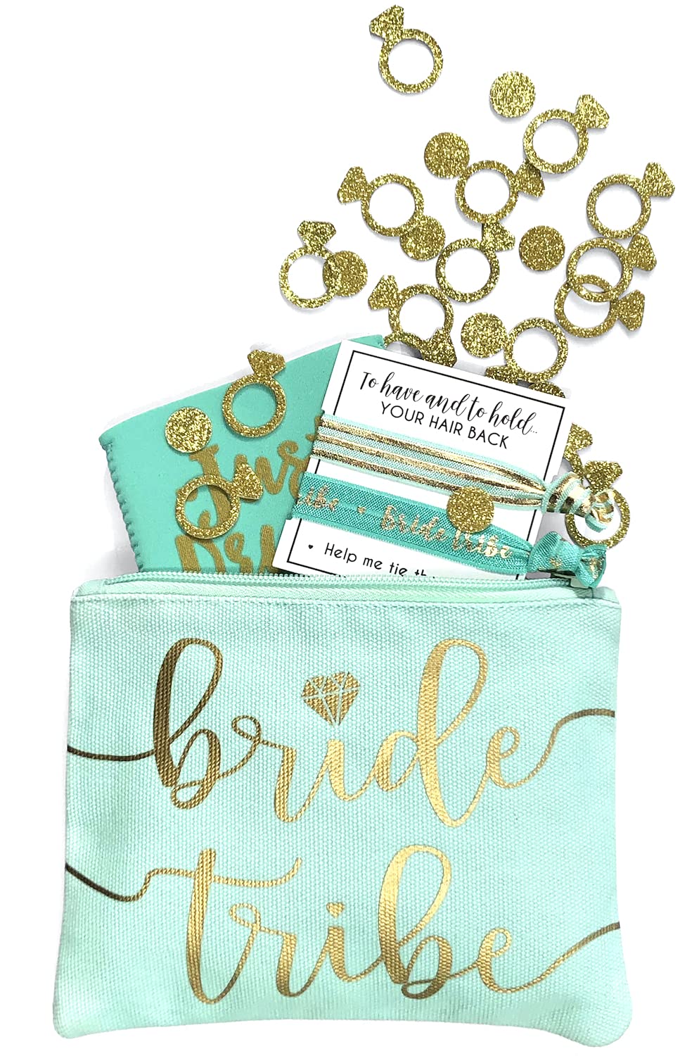 Bride Tribe Makeup Bags Set of 3 - Bridesmaid Gift for Bachelorette Party, Wedding Shower & Bridal Events - Cosmetic & Toiletries Travel Pouch - Wedding Survival Kit & Hangover Kit Keepsake (Mint Green) - Perfect for Bachelorette Party Favors, Bridal Showers & Wedding Day Essentials
