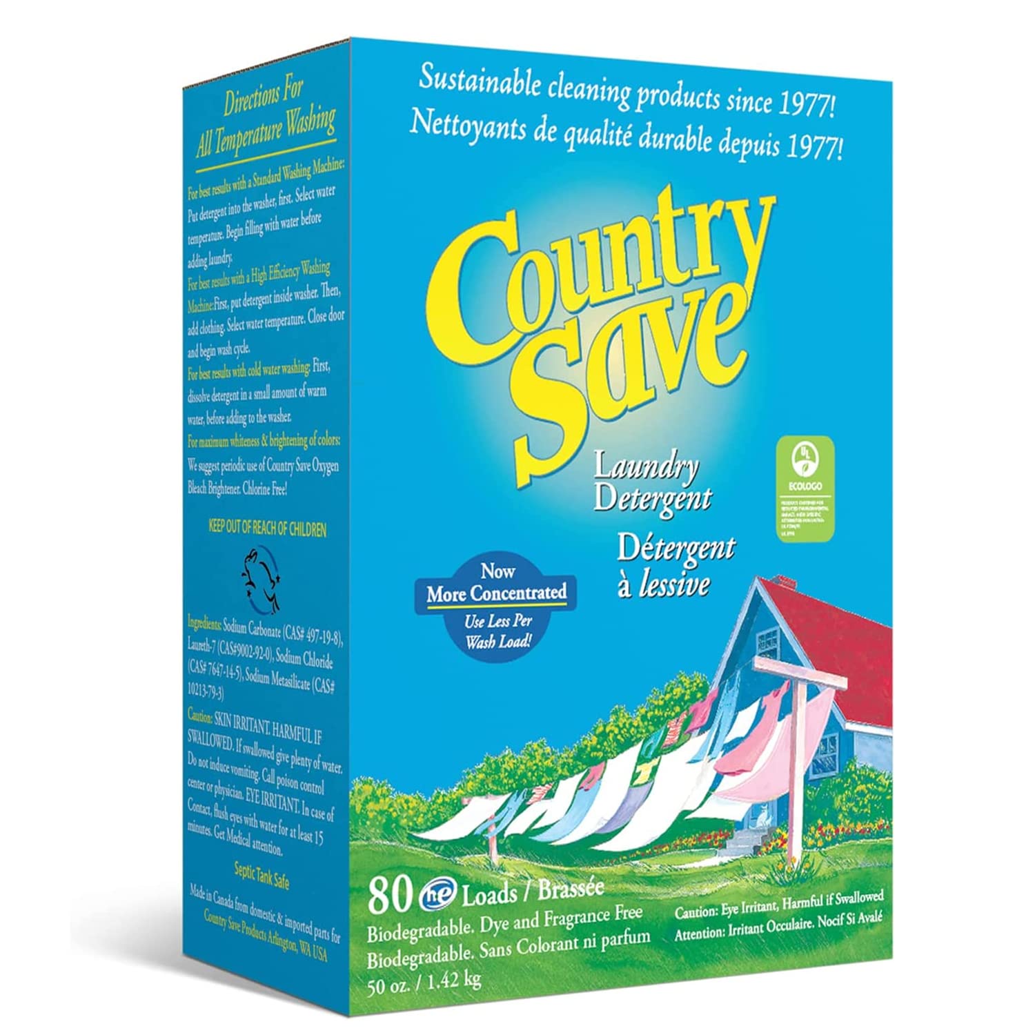 Country Save Natural HE Laundry Detergent Powder - Chemical-Free & Hypoallergenic for Sensitive Skin & Babies | Eco-Friendly, Biodegradable (5 lb Pack) - Perfect for HE Machines, Baby Clothes, & Sustainable Household Cleaning