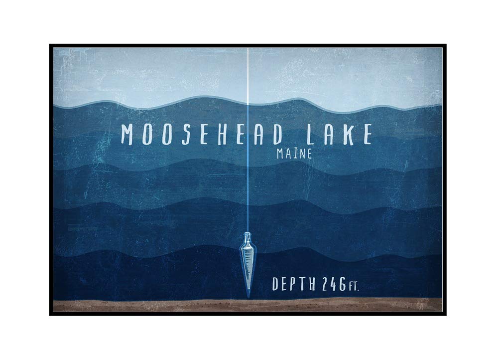 Moosehead Lake Maine Framed Canvas Print - 36x24 Lake Depth Wall Art for Home & Office Decor - Perfect for Living Room, Bedroom, or Cabin