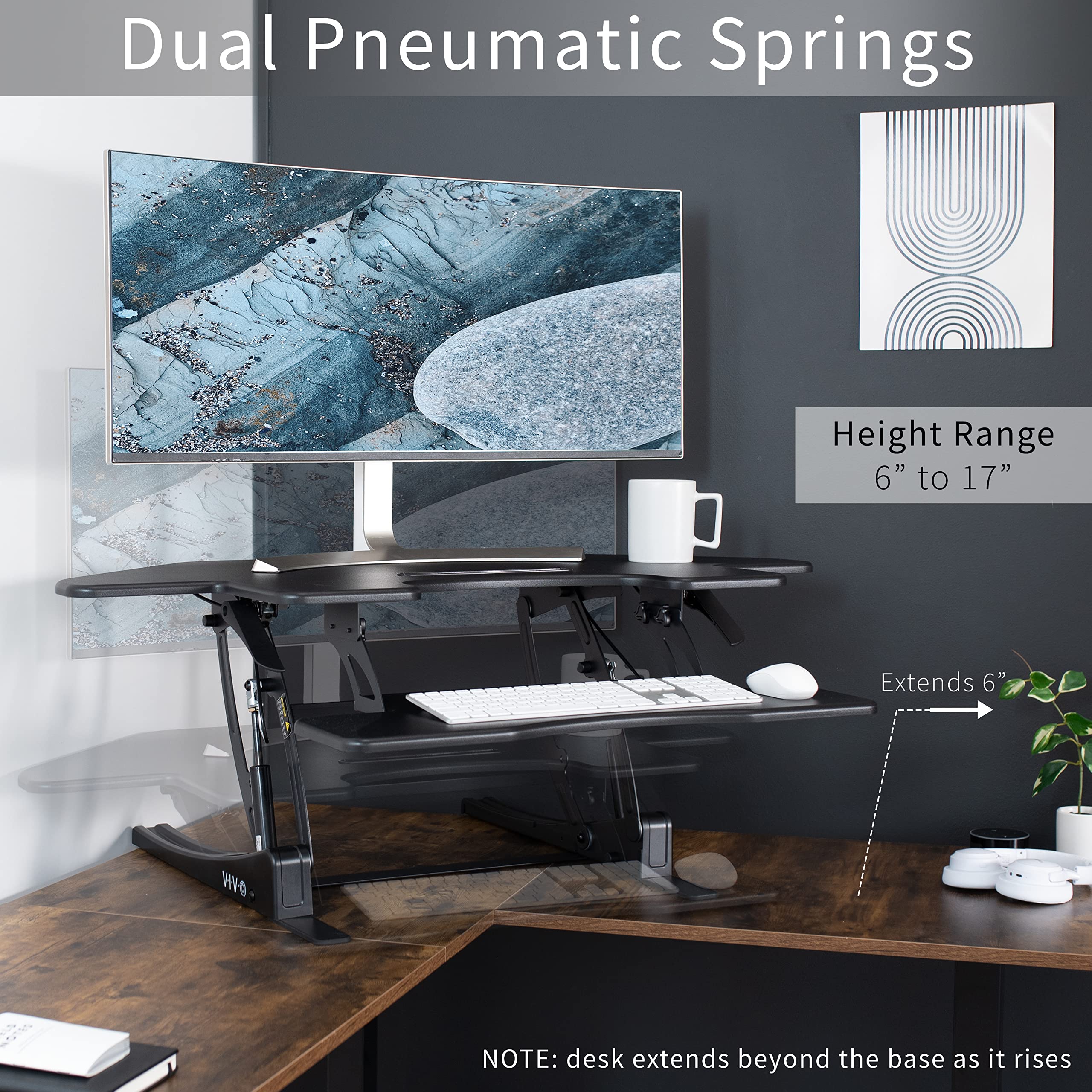 VIVO V Series 43 Inch Adjustable Standing Desk Converter - Black (DESK-V000VC) | Quick Sit to Stand Workstation for Dual Monitors | Perfect for Home Office, Gaming & Workspace Ergonomics