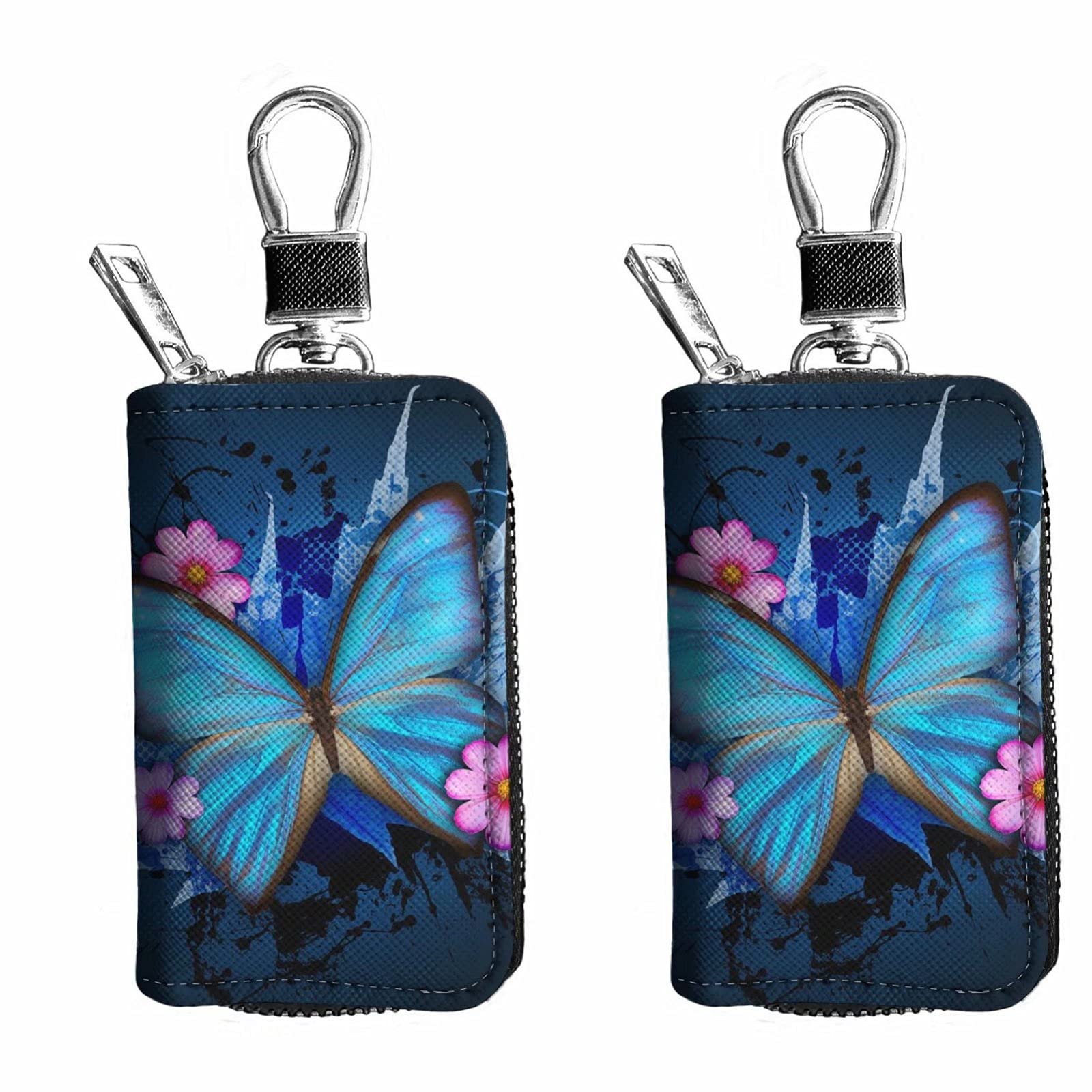 Dolyues 2 Pack Genuine Leather Key Holder with Wolf Print Design - Zipper Keychain Pouch for Car Keys, House Keys & Office Keys | Perfect for Men's Gifts, Travel Accessories & Everyday Use