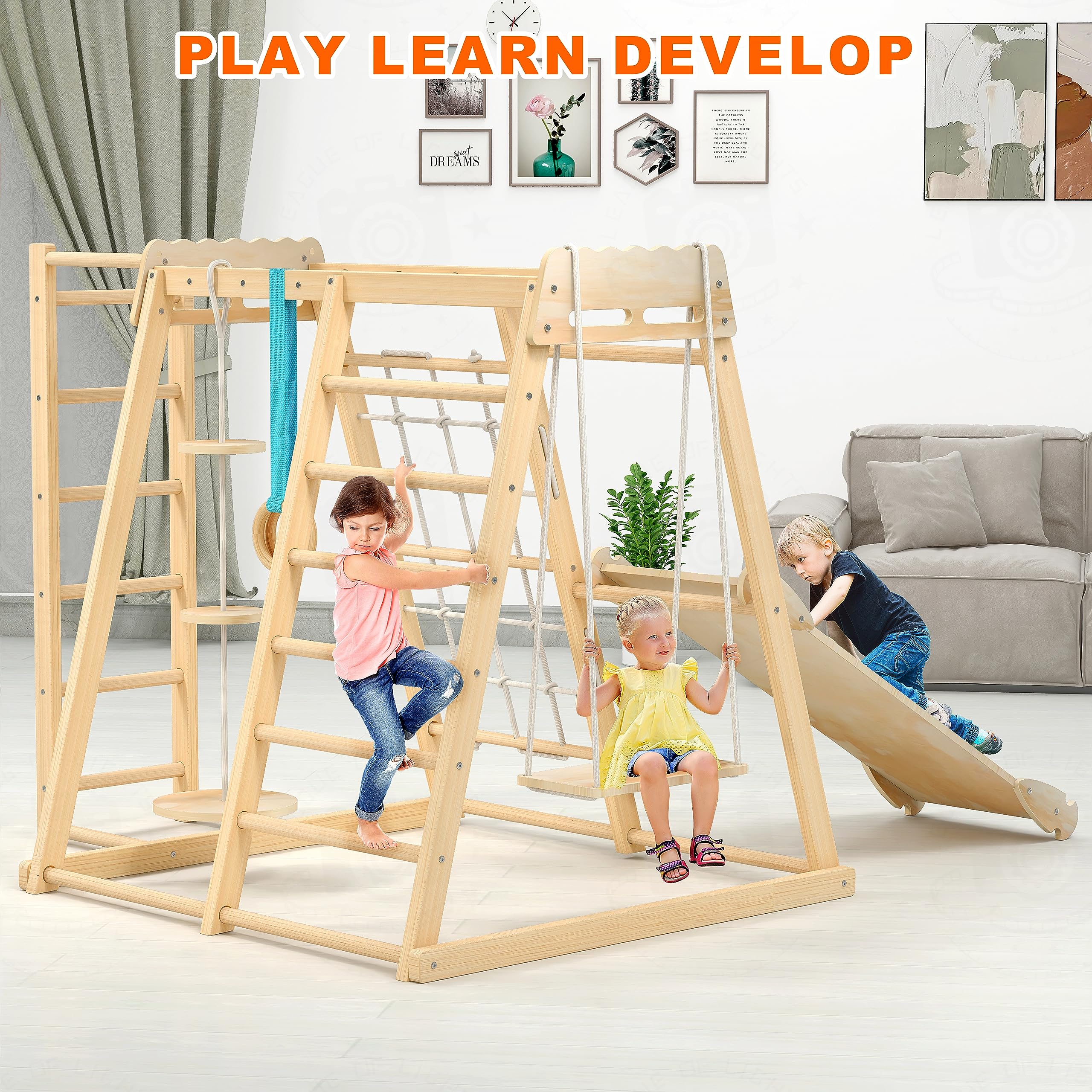 Jungle Gym for Toddlers - Indoor & Outdoor Montessori Climbing Toy Set with Slide, Climbing Wall, Rope Climber, Monkey Bars & Swing | Backyard Playground Equipment for Kids' Active Play & Motor Skill Development