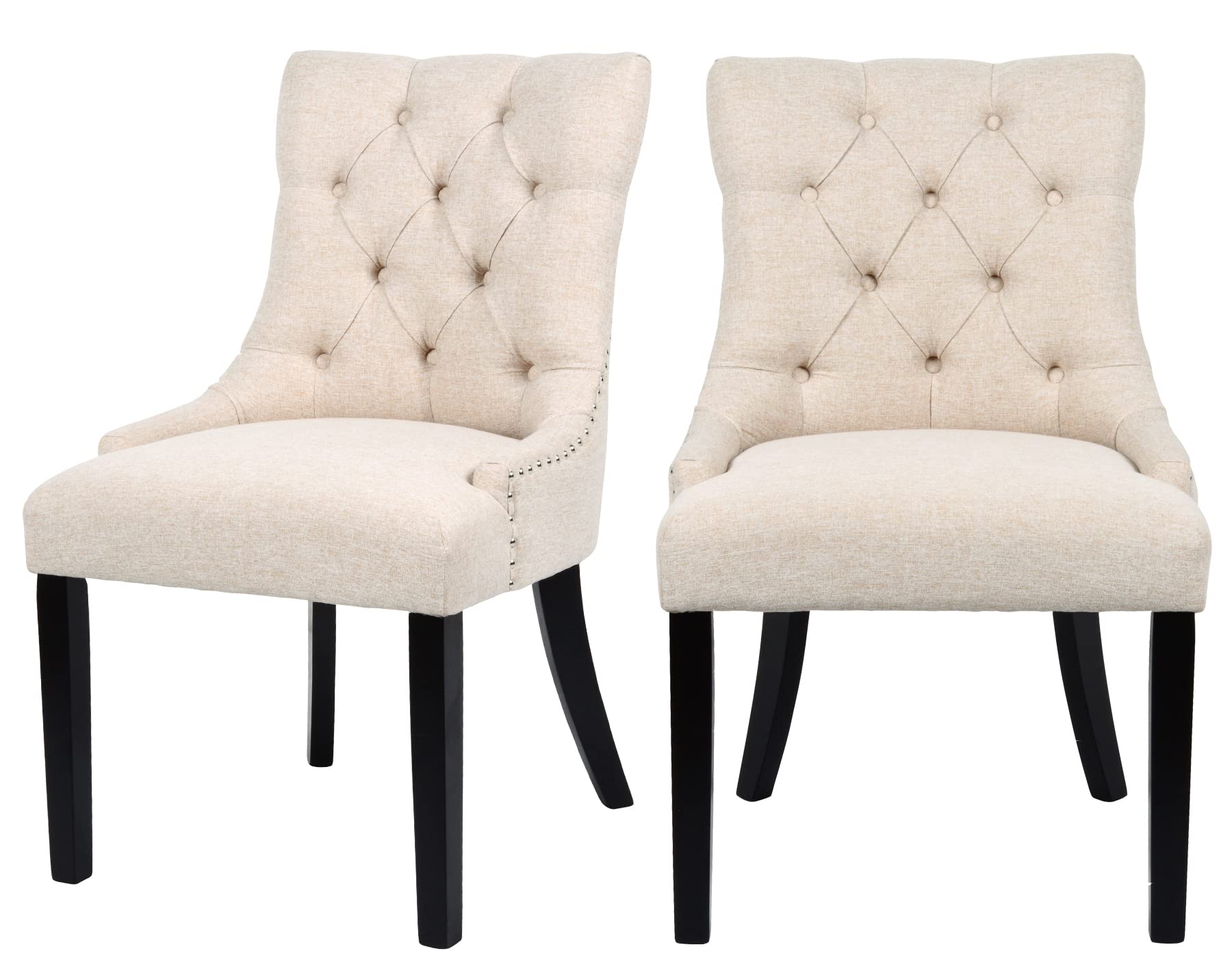 Flesser Accent Dining Chairs Set of 2 - Modern Fabric Upholstered Kitchen Chairs with Tufted Button Design for Dining Room Table Set, Cream - Perfect for Home, Restaurant, and Office Use