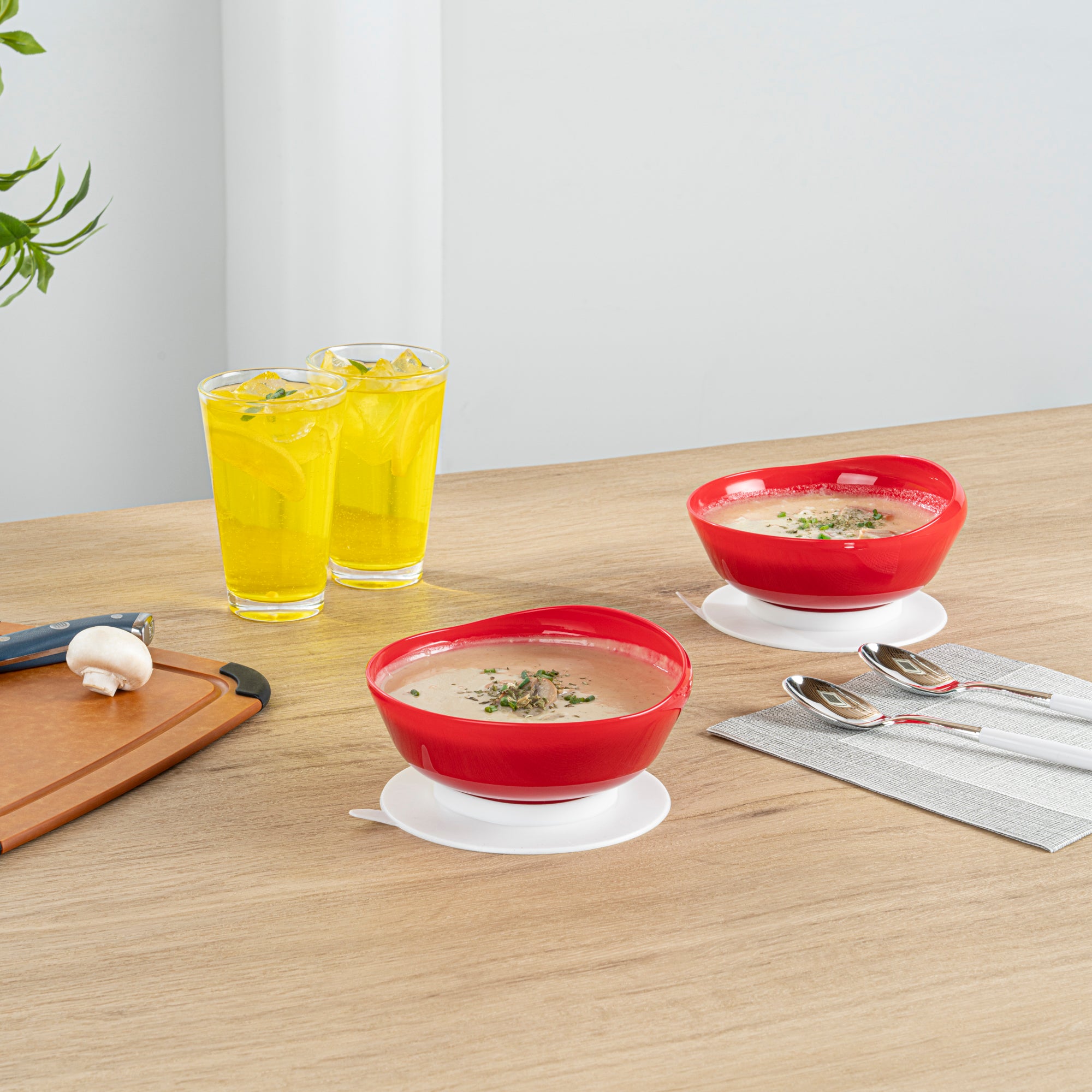 Adapt Tek 19 oz Spillproof Red Plastic Scoop Bowl with Suction Base - 5.75 x 5.75 x 3 Inches - Perfect for Baby Feeding, Pet Food, and Kitchen Storage (1 Count)