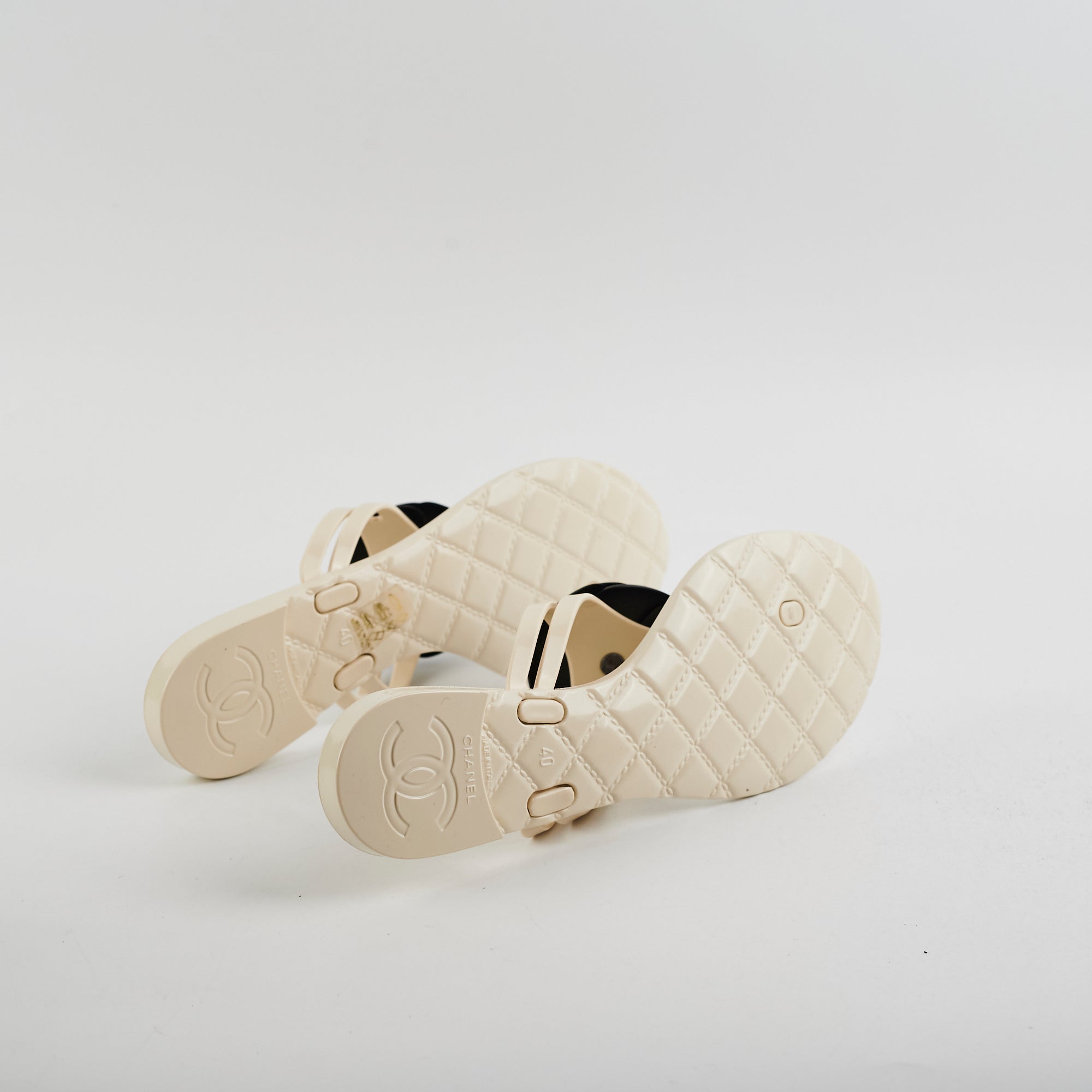 Chanel Camelia Jelly Sandals for Women - Beige & Black Summer Slide Sandals Size 40 EU - Comfortable Luxury Beach Sandals for Vacation, Pool Party & Casual Outings