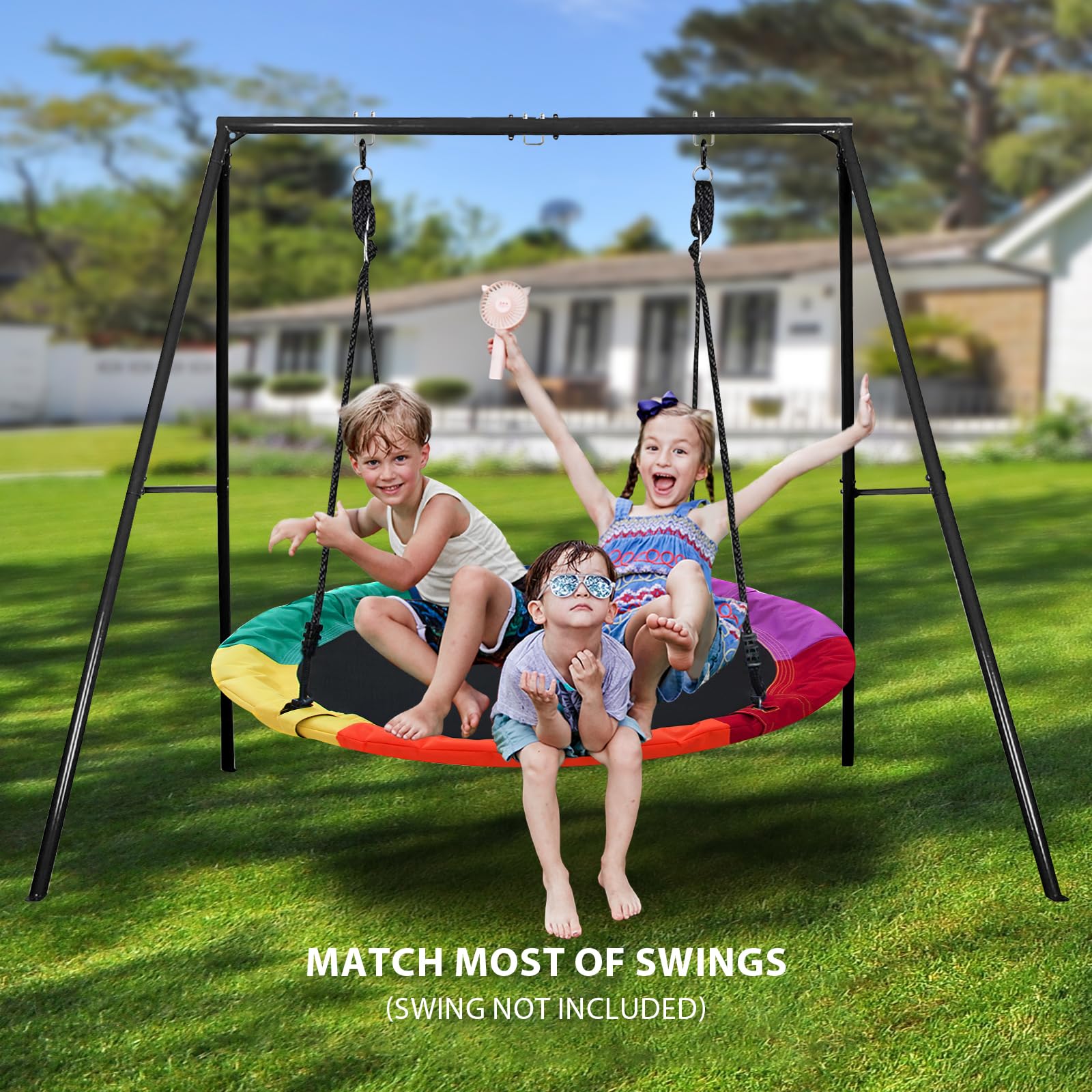 IKARE Heavy Duty Metal Swing Frame - Extra Large Swing Stand for Kids & Adults, 440 LB Weight Capacity, Fits Most Swings - Perfect for Indoor/Outdoor Play, Backyard, Garden & Playground Fun