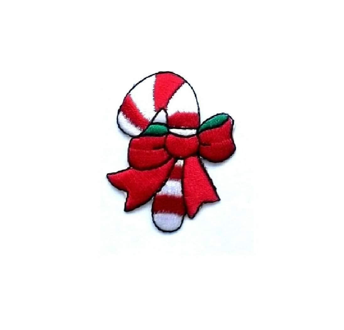 Christmas Candy Cane Iron-On Patch with Red Bow Embroidery - Holiday DIY Crafts for Jackets, Hats & Stockings