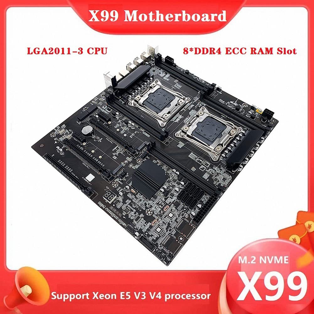 XIDIT 1 Pack X99 Dual-Socket Server Motherboard - LGA2011-3, 8x DDR4 ECC RAM Slots, PCIe x16, SATA 3.0 - Supports Intel Xeon E5 V3/V4 CPUs - Ideal for Data Centers, Workstations & High-Performance Computing