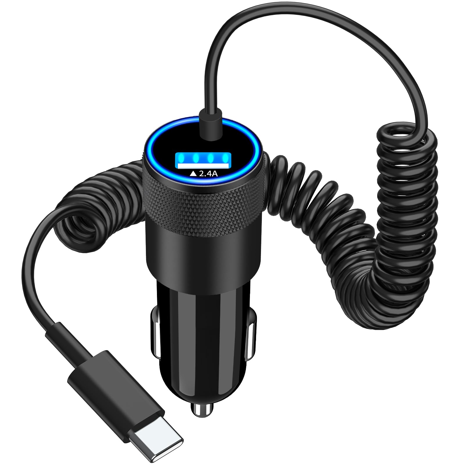 Apple MFi Certified Fast Car Charger for iPhone 15 - 4.8A Dual USB-C & USB-A Car Power Adapter with 6FT Coiled Type-C Cable - Compatible with iPhone 15 Pro/15 Pro Max/Galaxy S24/S23/Pixel - Perfect for Road Trips & Daily Commuting