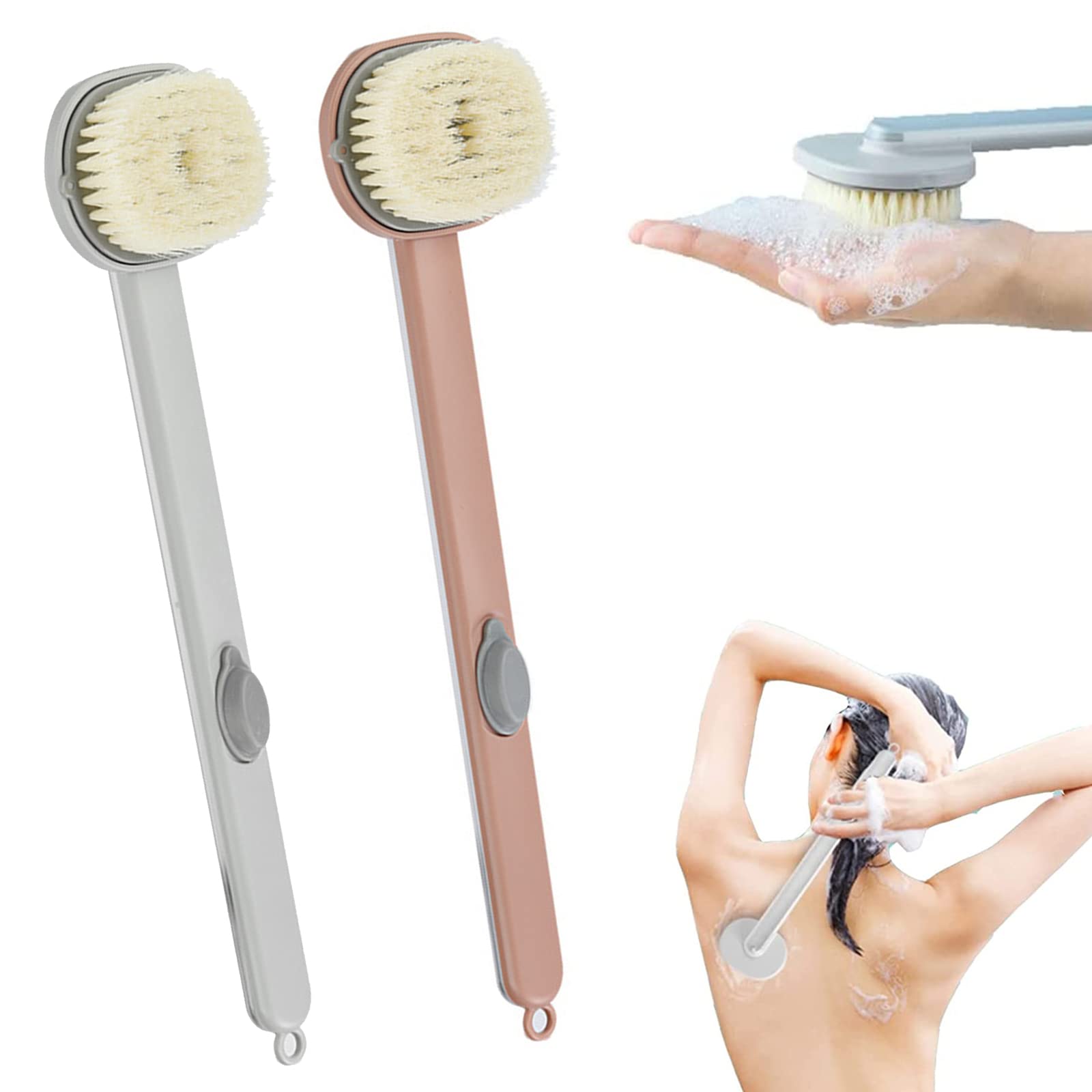 Long Handle Bath Brush with Soft Bristles - Detachable Back Scrubber for Exfoliating & Deep Cleaning - One-Touch Bubble Shower Brush for Spa-Like Experience at Home - Perfect for Hard-to-Reach Areas & Sensitive Skin