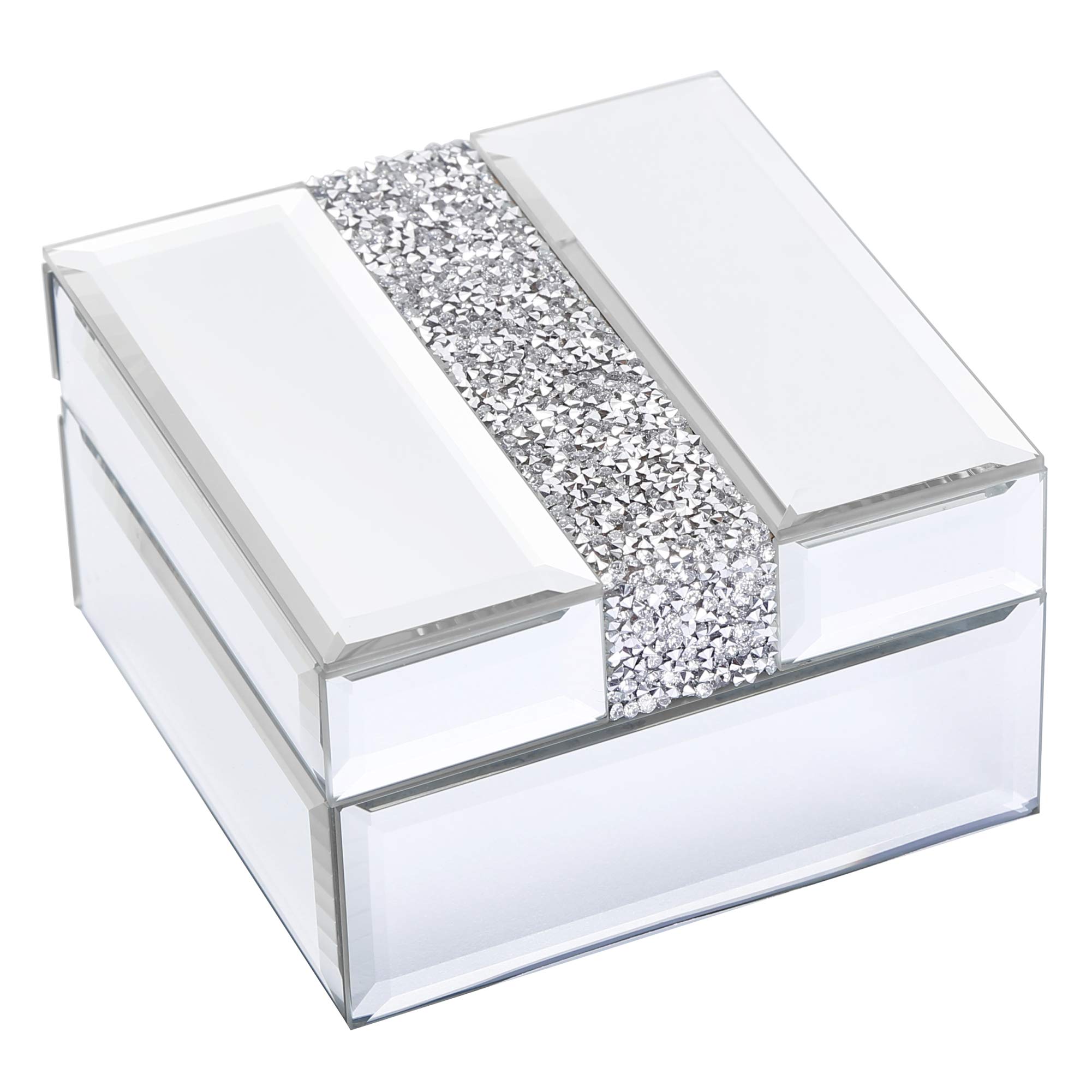 Elegant Small Glass Jewelry Box with Diamante Accents - Decorative Keepsake Storage Organizer for Women & Girls - Perfect for Rings, Necklaces & Earrings - Luxurious Gift for Birthdays, Anniversaries & Special Occasions