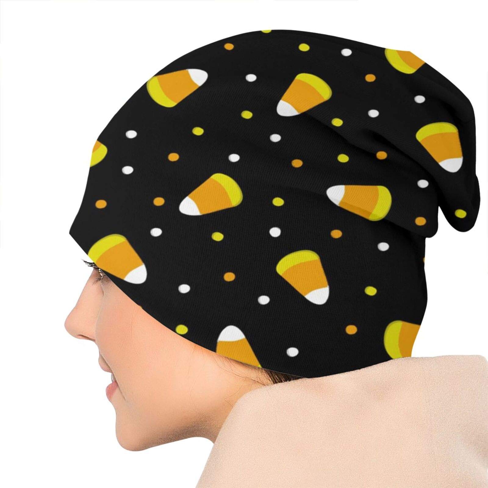 Halloween Candy Corn Unisex Adult Slouchy Beanie Skull Cap - Warm Chemo Hat for Costume Parties & Winter Outfits