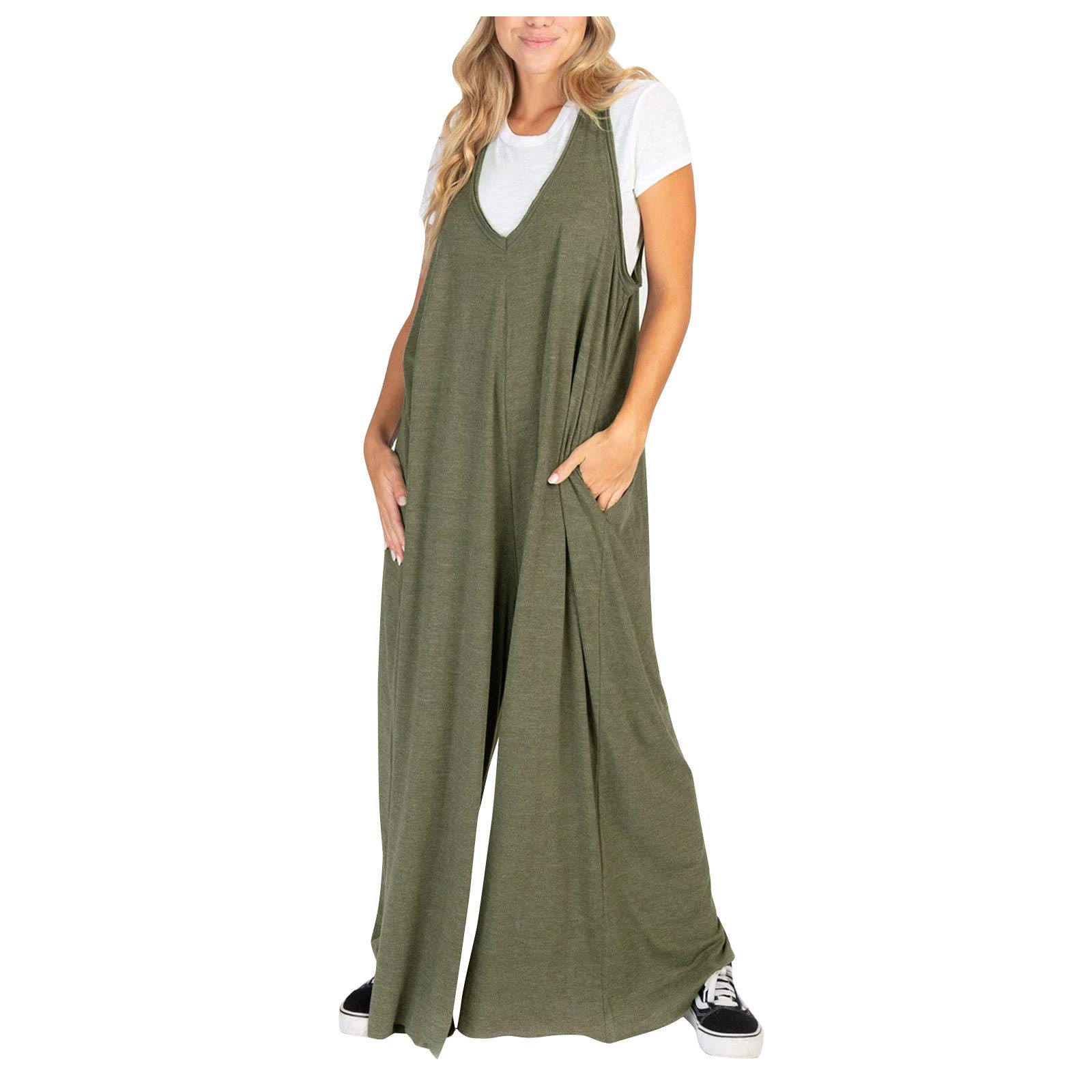PEGONE Women's Casual Loose Long Overalls - Wide Leg Jumpsuit for Club Wear, Party & Everyday Outfits | Comfortable Straight Leg Romper for Women