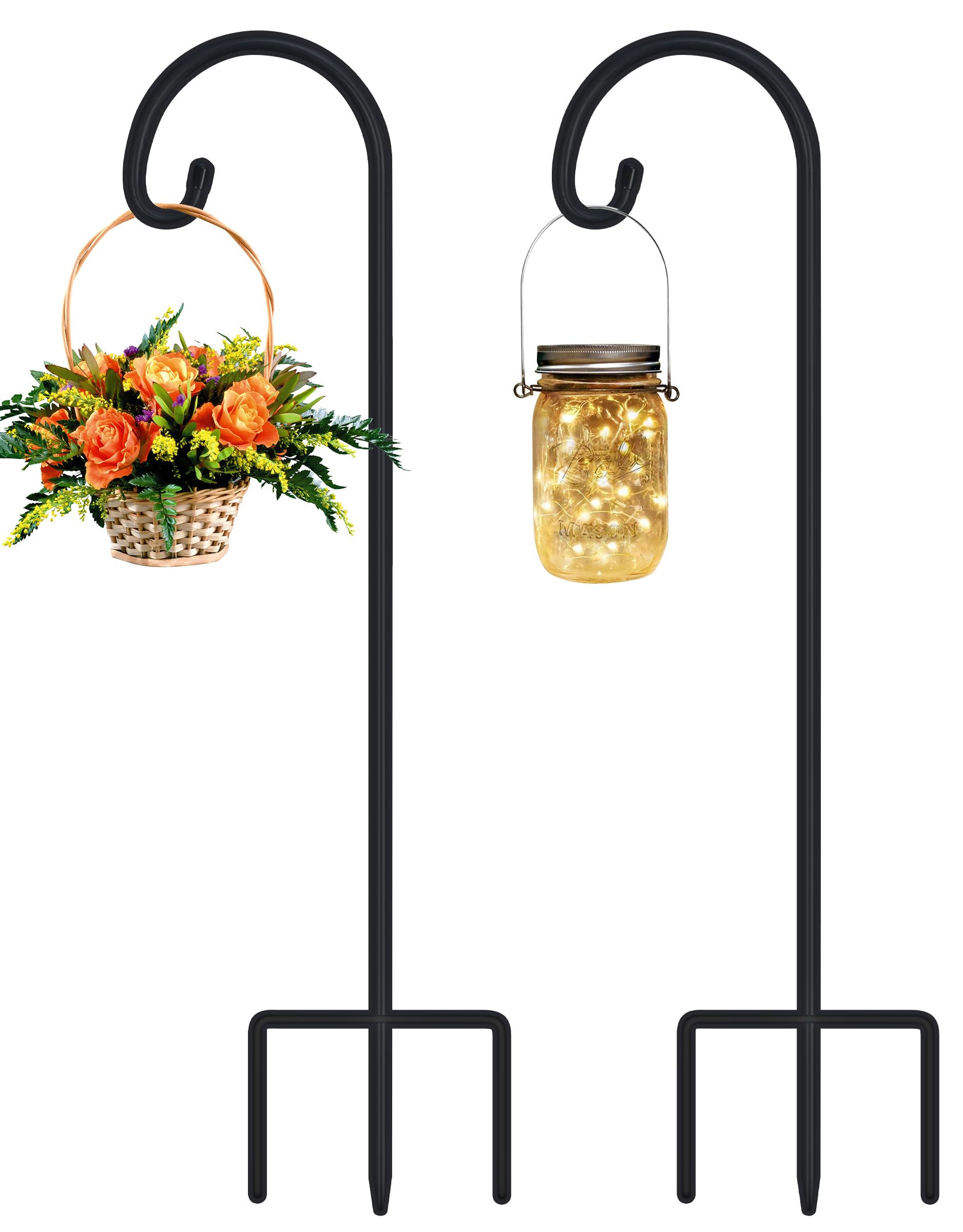 FEED GARDEN Adjustable 32 Inch Small Shepherd Hooks for Outdoor - 2 Pack Heavy Duty Garden Hooks for Hanging Plants, Bird Feeders, Lanterns, Solar Lights, Mason Jars & Wedding Decor - Perfect for Patio, Lawn, Yard & Garden Decoration