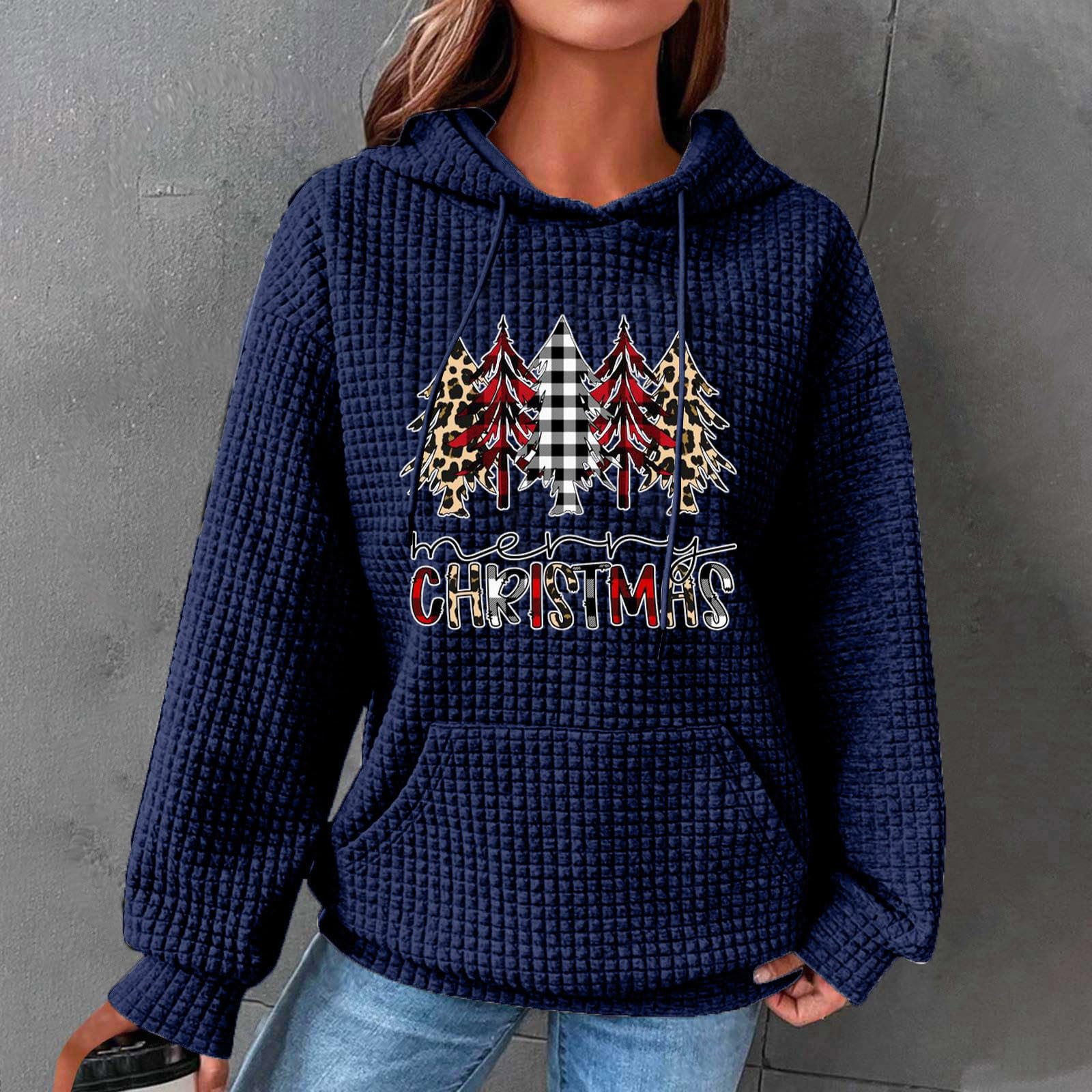 Women's Christmas Sweaters & Hoodies - Plus Size Quilted Waffle Pullover with Pocket | Cozy Holiday Loungewear for Winter Parties & Family Gatherings