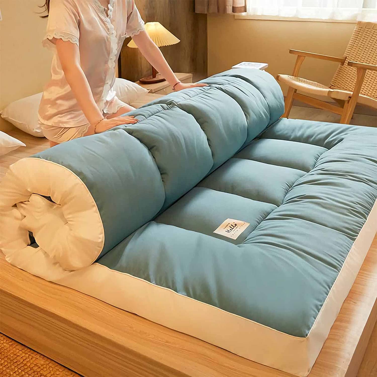 Japanese Floor Mattress Futon - Extra Thick Tatami Sleeping Pad for Adults, Foldable Roll Up Mattress for Floor Bed, Travel & Camping | Full Size (Color B) - Perfect for Guest Rooms, Dorms, Yoga & Meditation Spaces