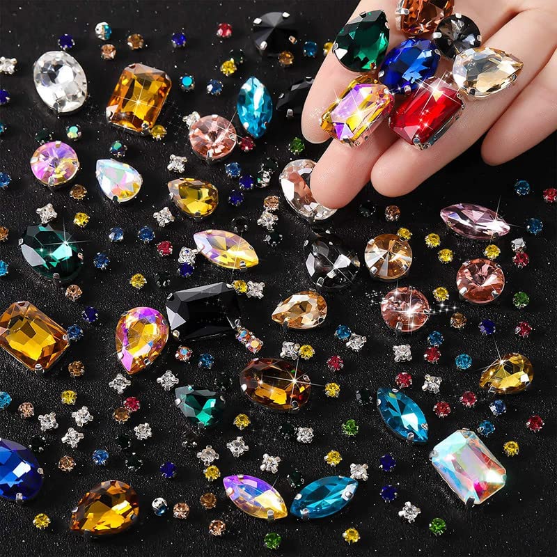 50Pcs Gold Claw White AB Rhinestones - Flatback Crystal Sew-on Gems with Metal Prong Setting for DIY Crafts, Clothing, Shoes & Accessories | Perfect for Costumes, Wedding Dresses & Home Decor