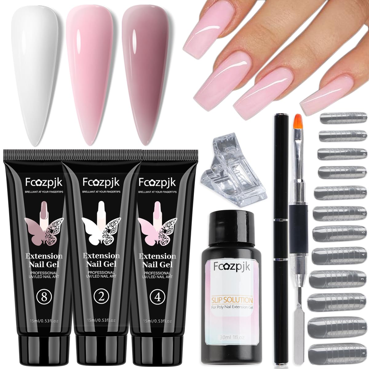 Professional Poly Gel Nail Extension Kit - White Mauve Nude Pink Builder Gel with Slip Solution, Dual Forms & Clips | Salon & Home Manicure Starter Set for Strong Natural-Looking Nails | DIY Nail Art, Acrylic Alternative, Long-Lasting Extensions | Perfect for Weddings, Parties, Everyday Wear & Special Occasions | At-Home Nail Care, Salon-Quality Results, Easy Application for Beginners