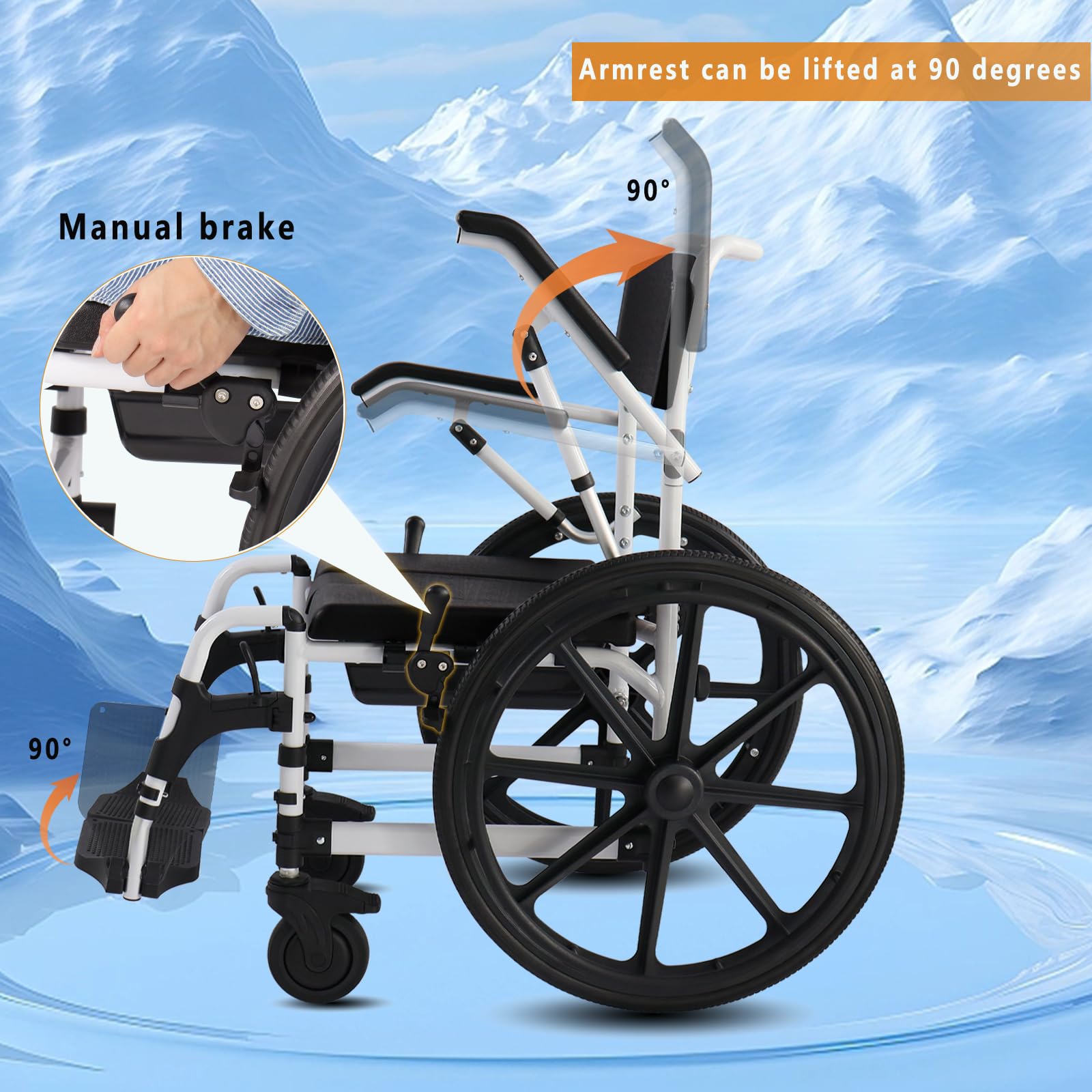 Portable Folding Shower Commode Wheelchair - 300lbs Capacity Waterproof Rolling Toilet Chair with Padded Seat, Armrests & Backrest - Mobility Aid for Small Bathrooms & Tight Spaces (Blue) - Ideal for Elderly Care, Post-Surgery Recovery & Home Healthcare Use