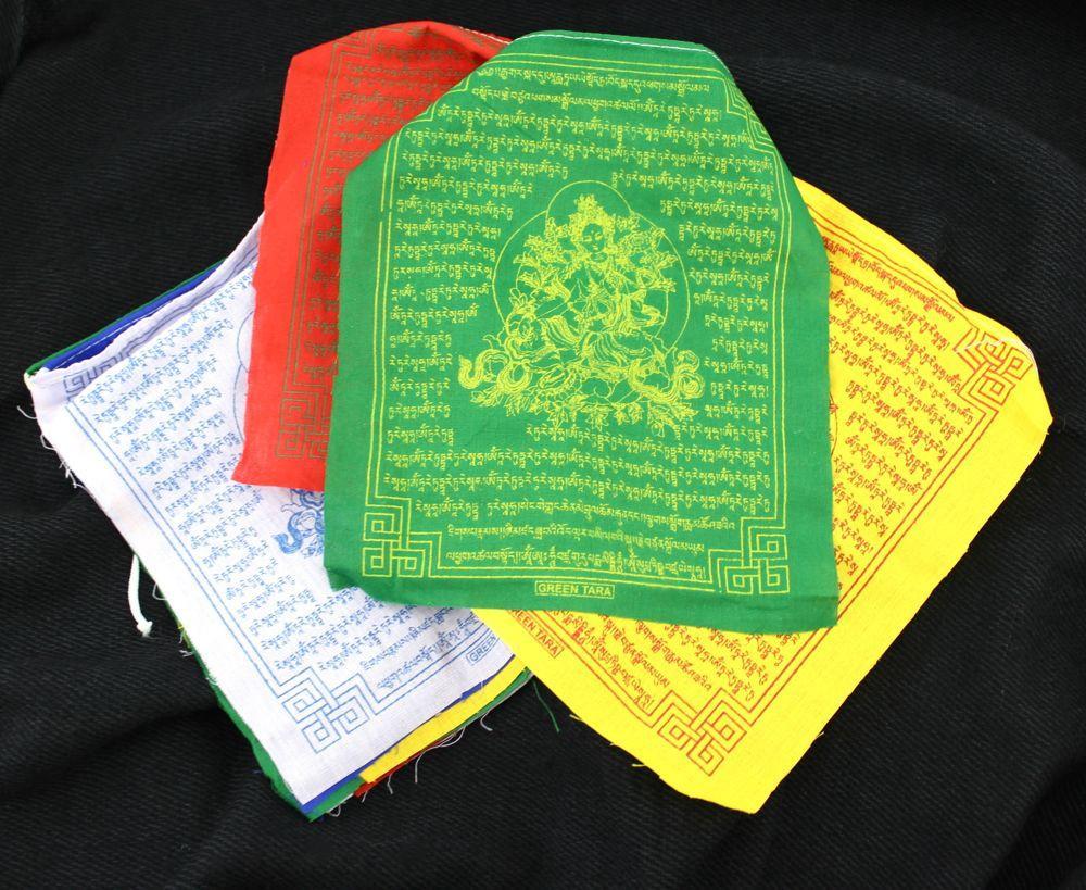 10-Piece Green Tara Prayer Flags Set - Tibetan Buddhist Decor for Home, Garden & Meditation Spaces